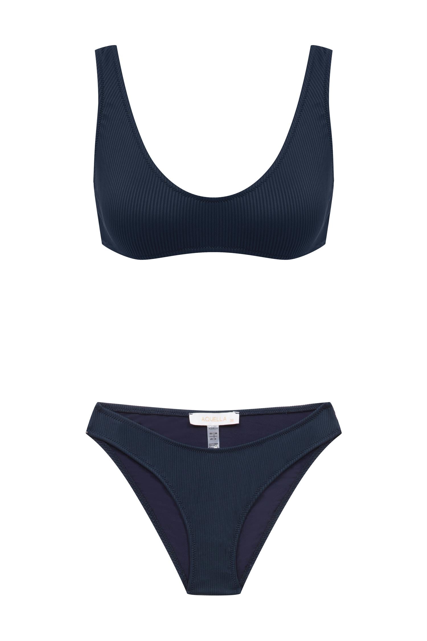 U Kesim Fitilli Dokulu Lacivert Bikini Takım