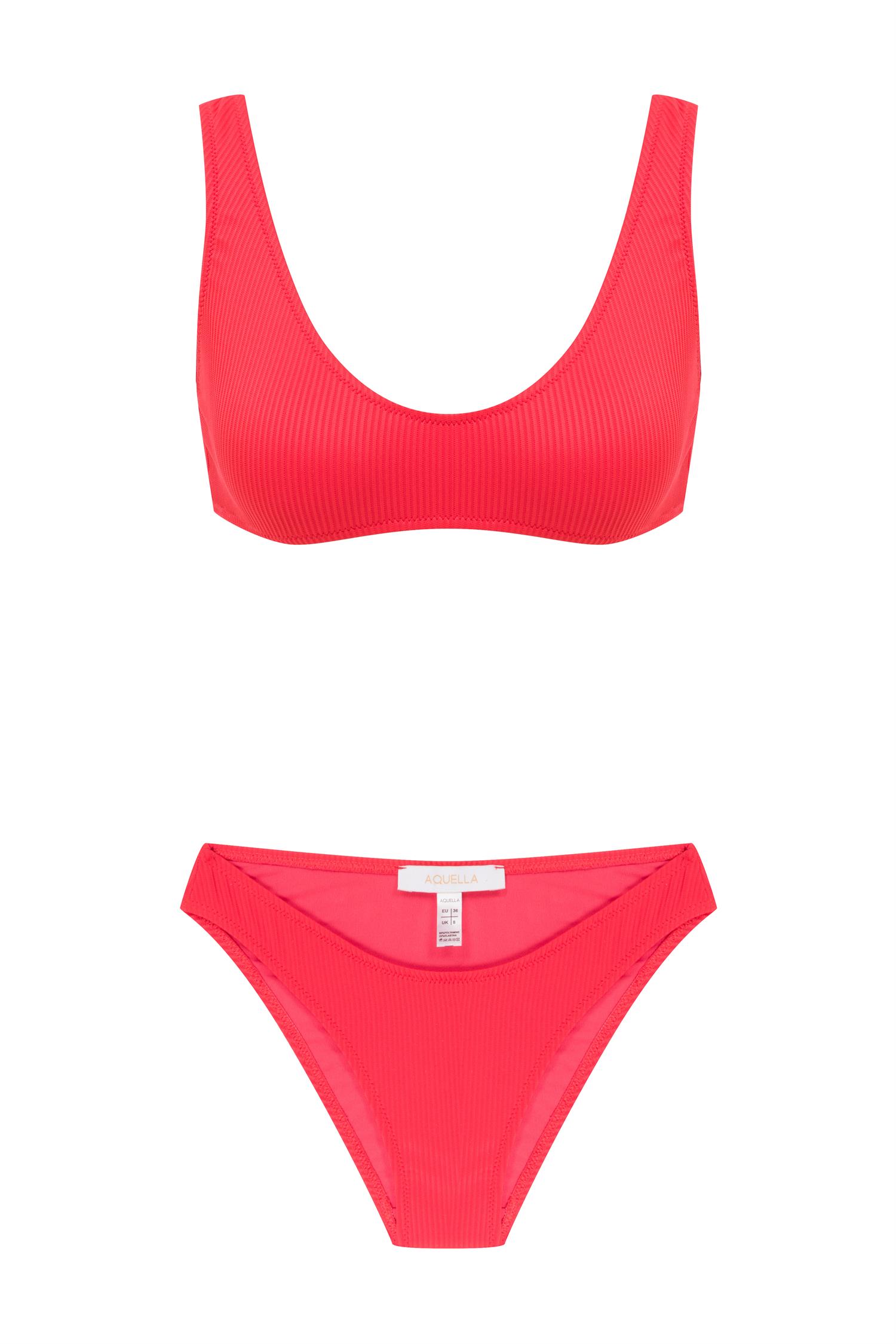 U Kesim Fitilli Dokulu Nar Çiçeği Bikini Takım
