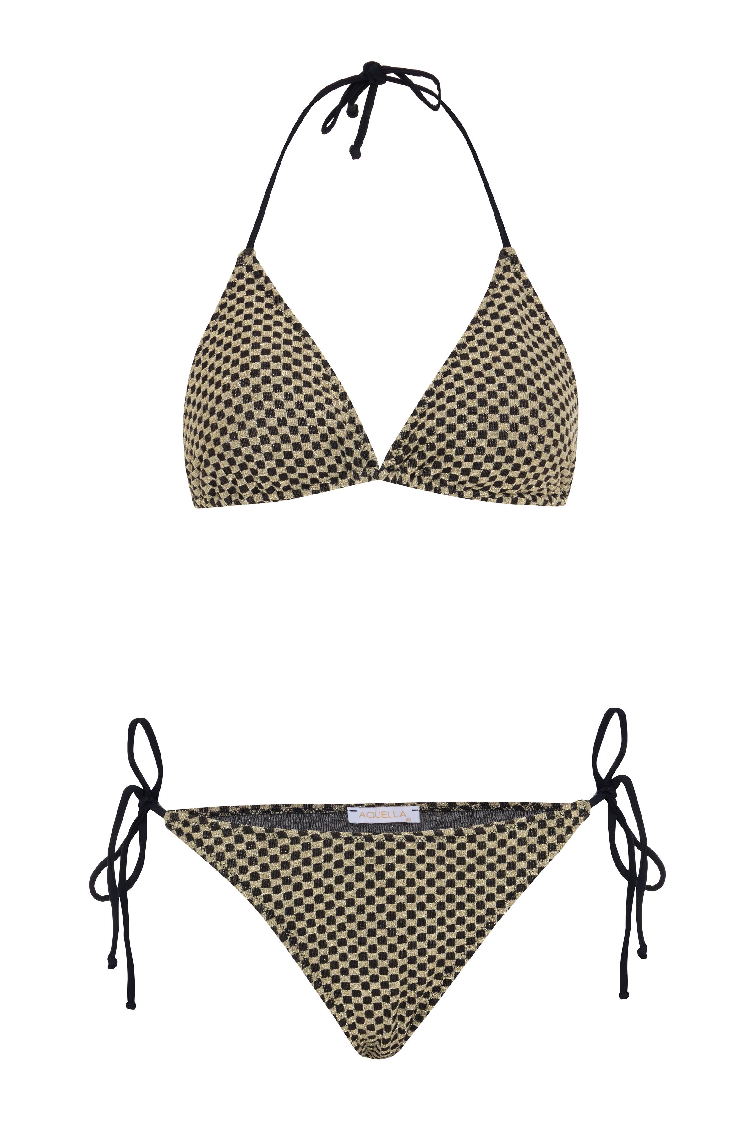 Üçgen Gold Simli Dokulu Üçgen Bikini Takım