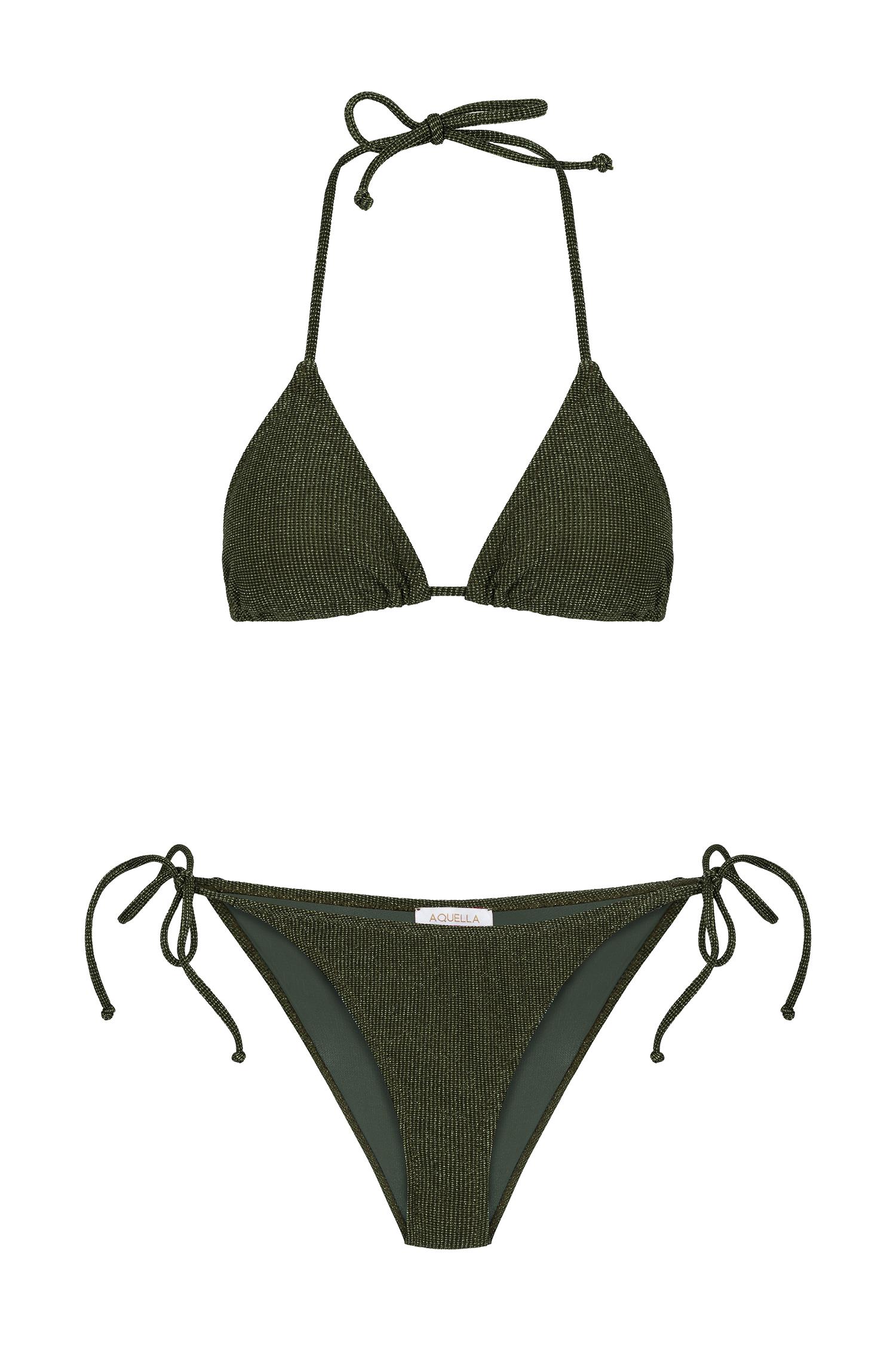 Yeşil Simli Üçgen Bikini Takım