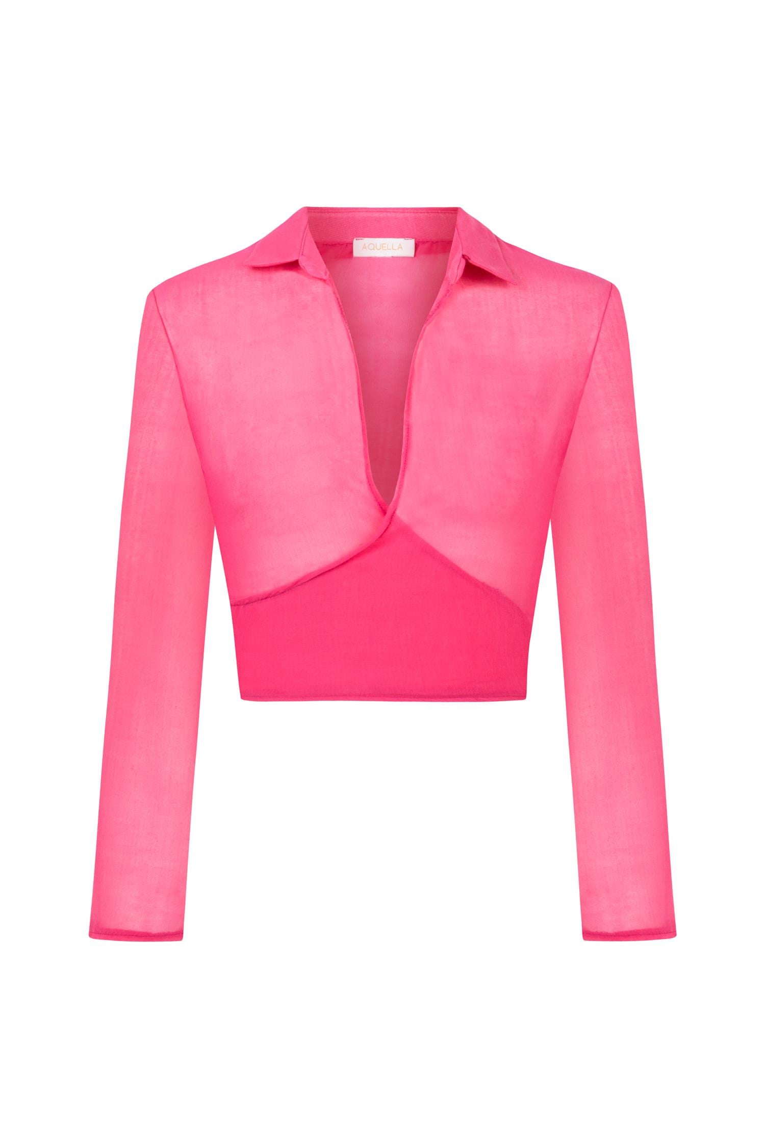 Gömlek Yaka Pembe Crop Bluz
