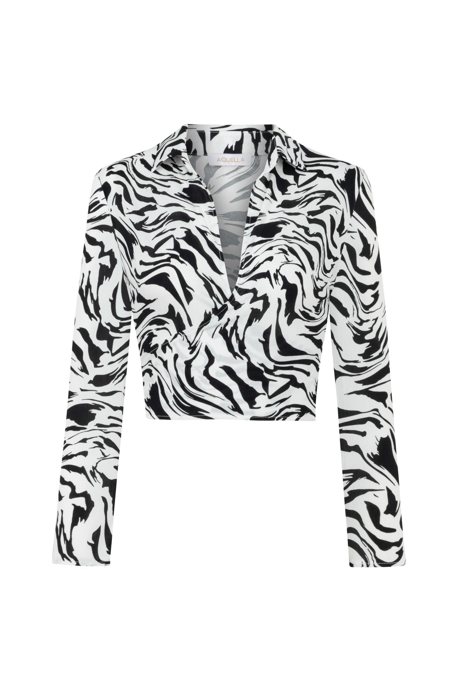 Gömlek Yaka Zebra Crop Bluz