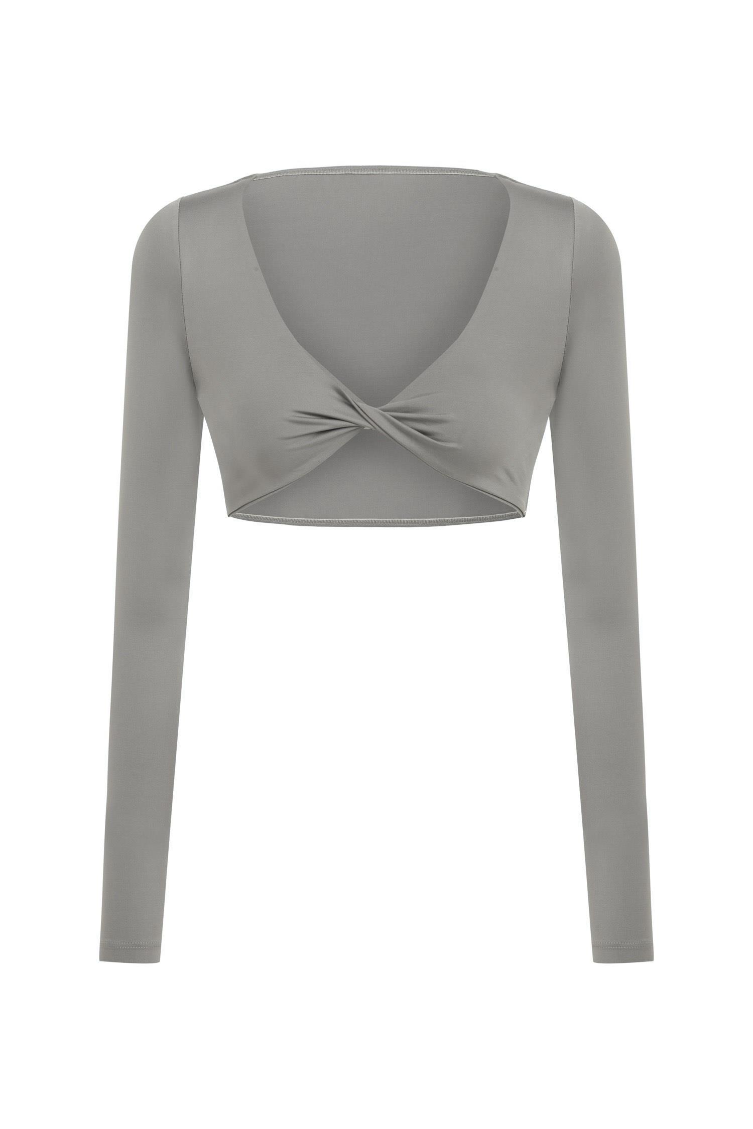 Ava Dönmeli Uzun Kol Antrasit Crop-Top