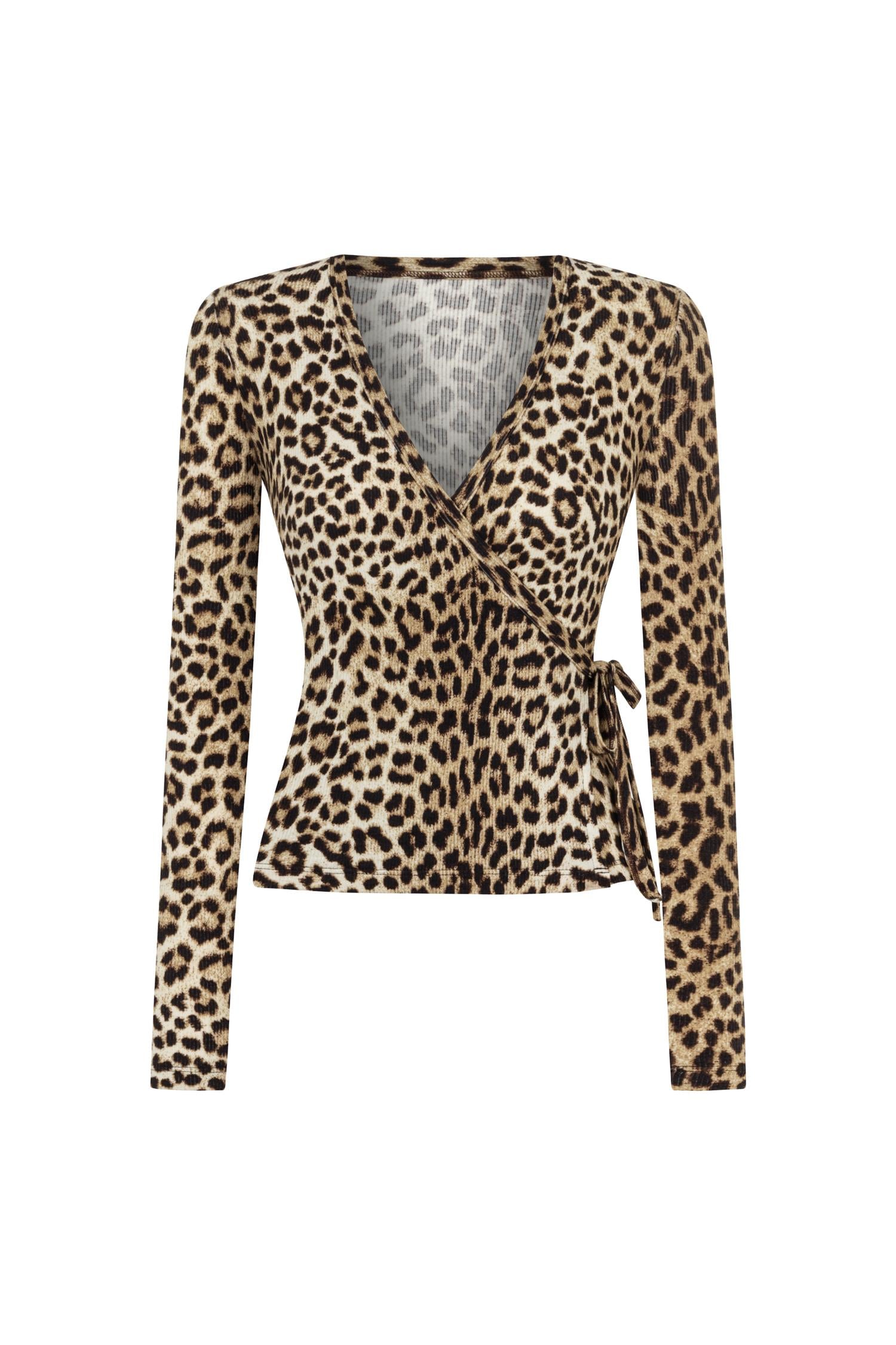 Leopar Desen Kaşkorse Kruvaze Bluz