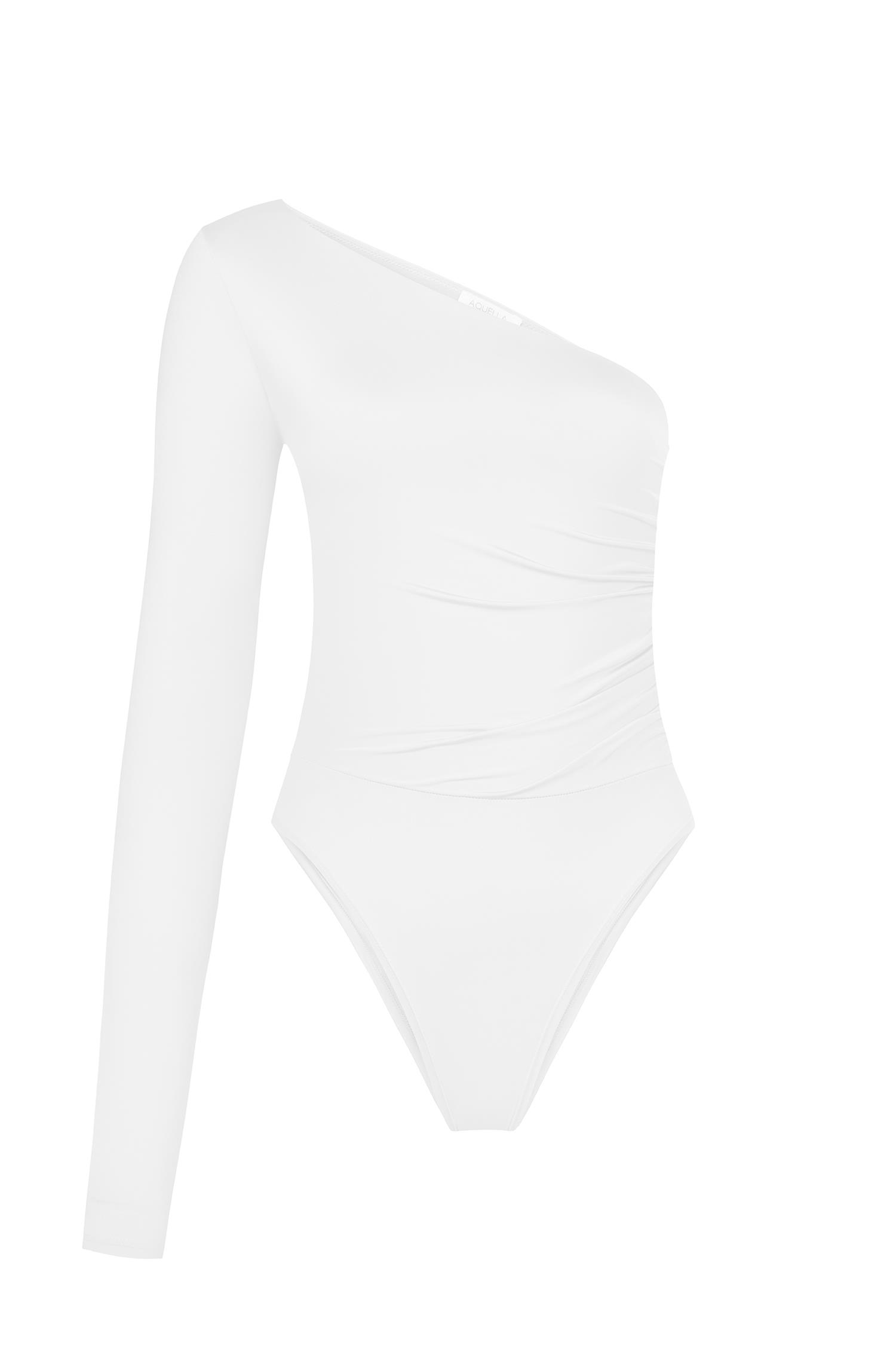 Asimetrik Büzgülü Beyaz Bodysuit