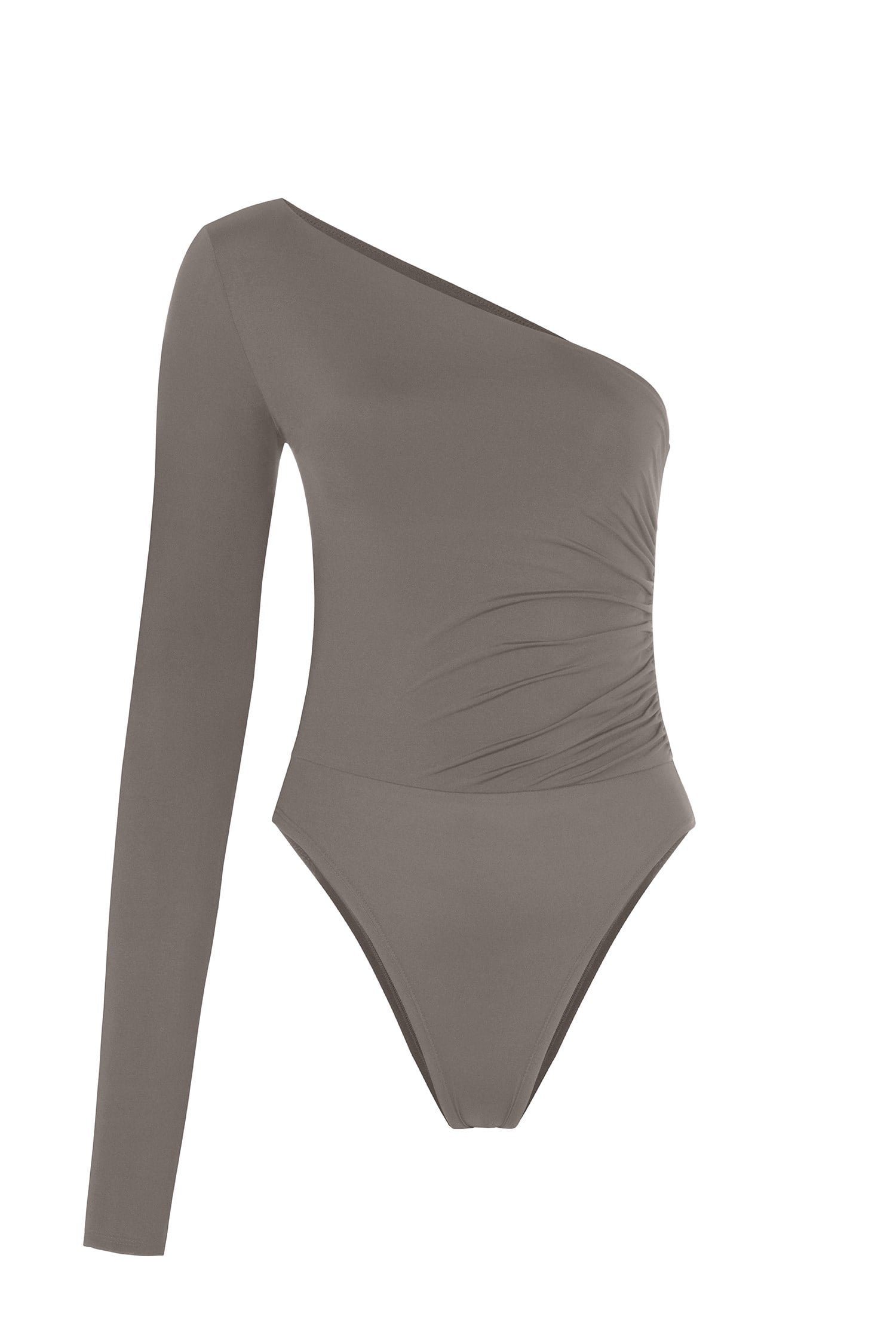 Asimetrik Büzgülü Haki Bodysuit