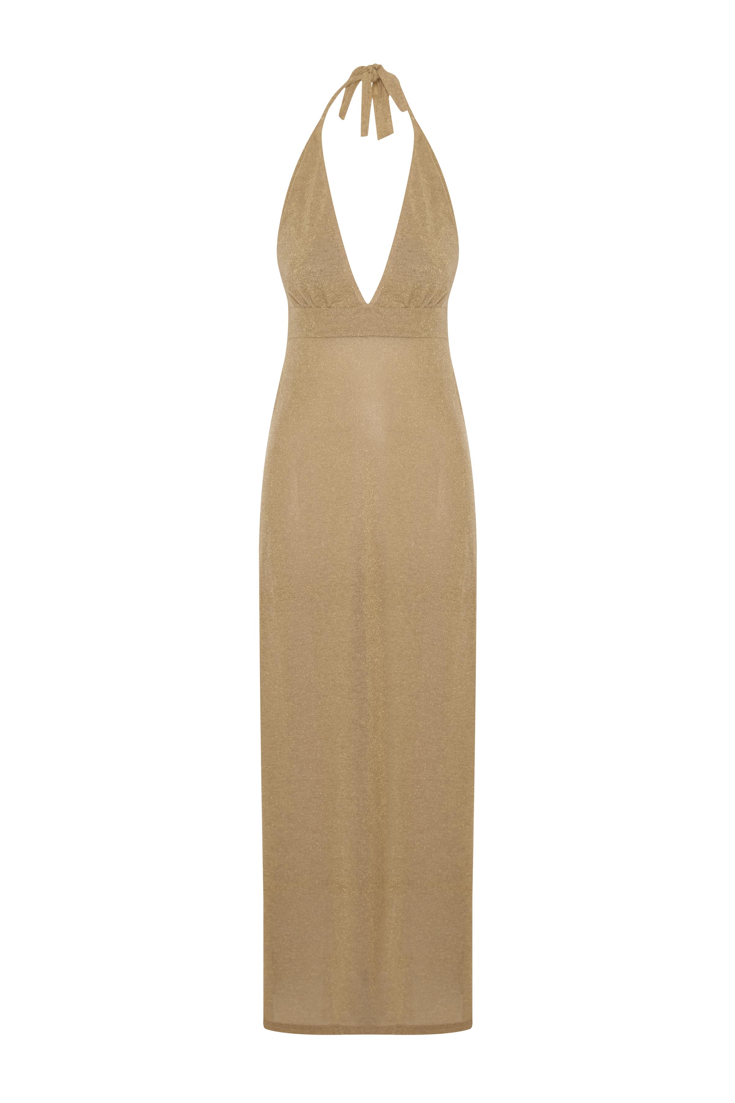 Askılı Gold Lurex Elbise