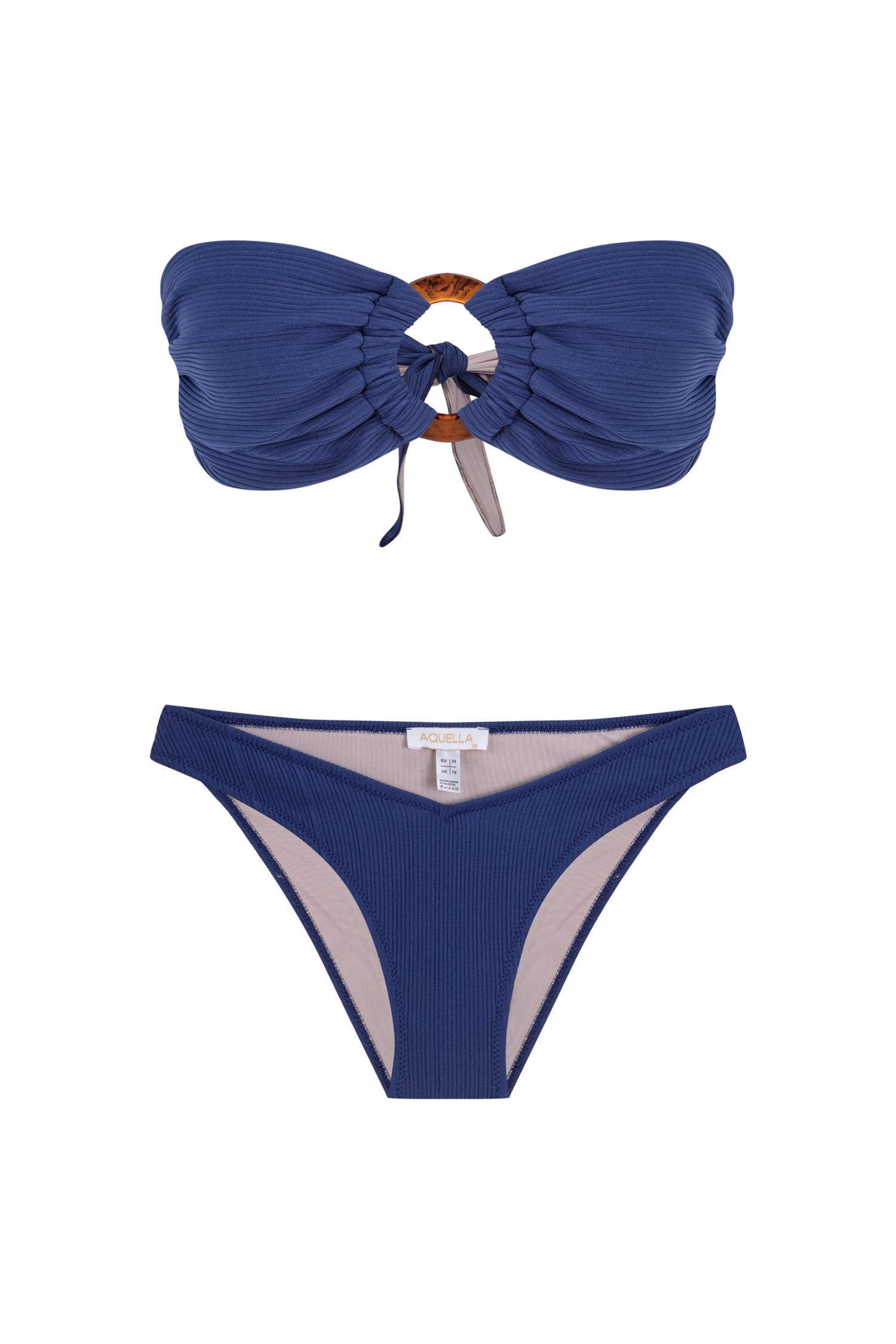 Tokalı Lacivert Straplez Bikini Takım