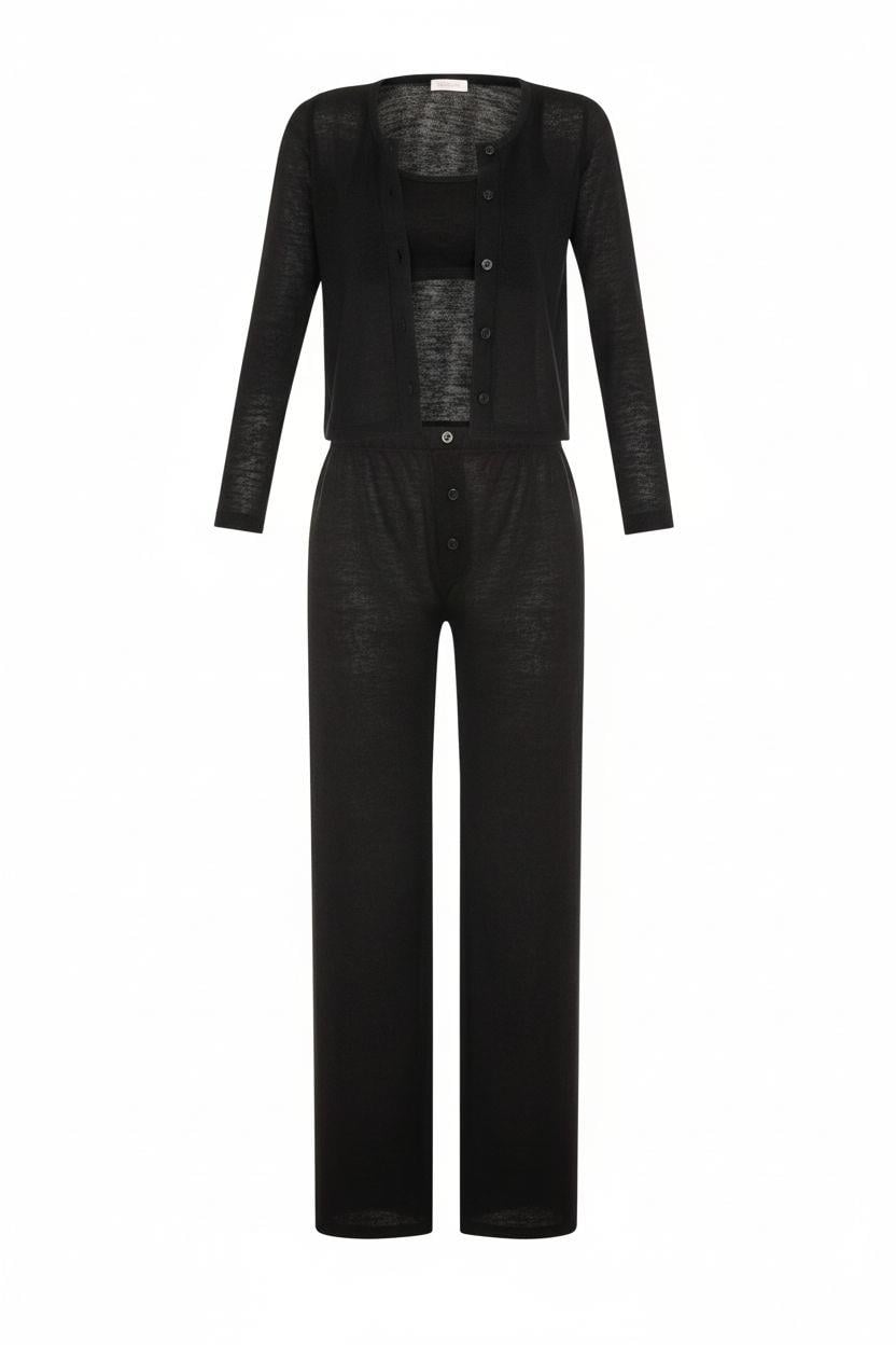Betsy  Siyah 3 lü Set Pijama Takımı