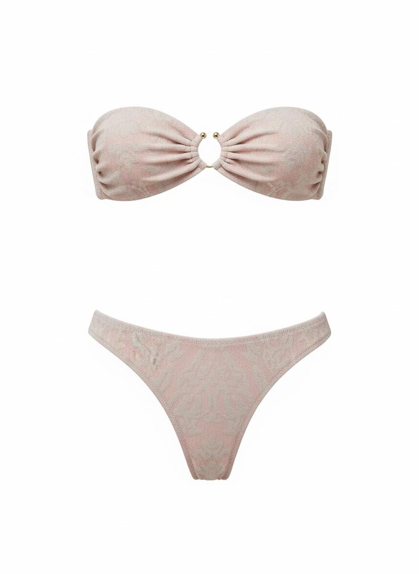 Ajurlu Simli Pudra Straplez Bikini Takım