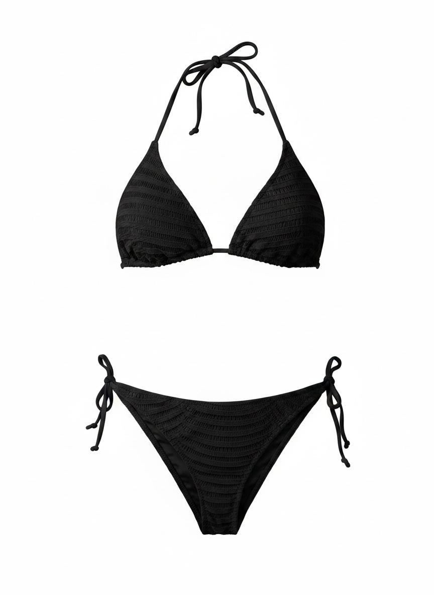 Ajurlu Siyah Üçgen Bikini Takım
