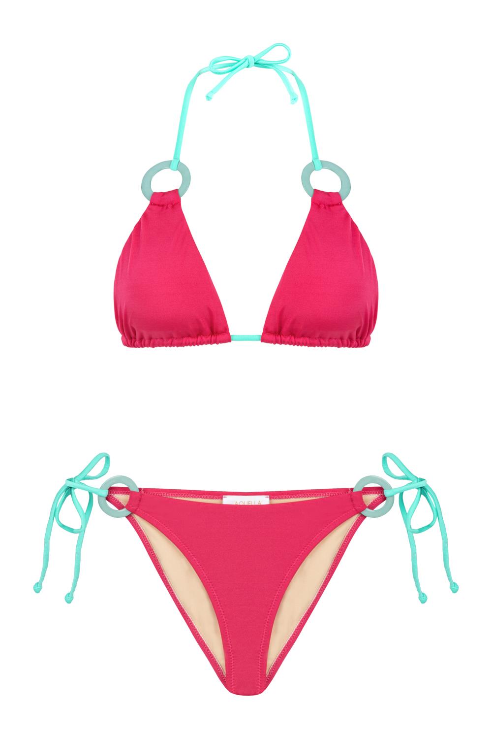 Aksesuar Detaylı Kontrast Üçgen Bikini Takım