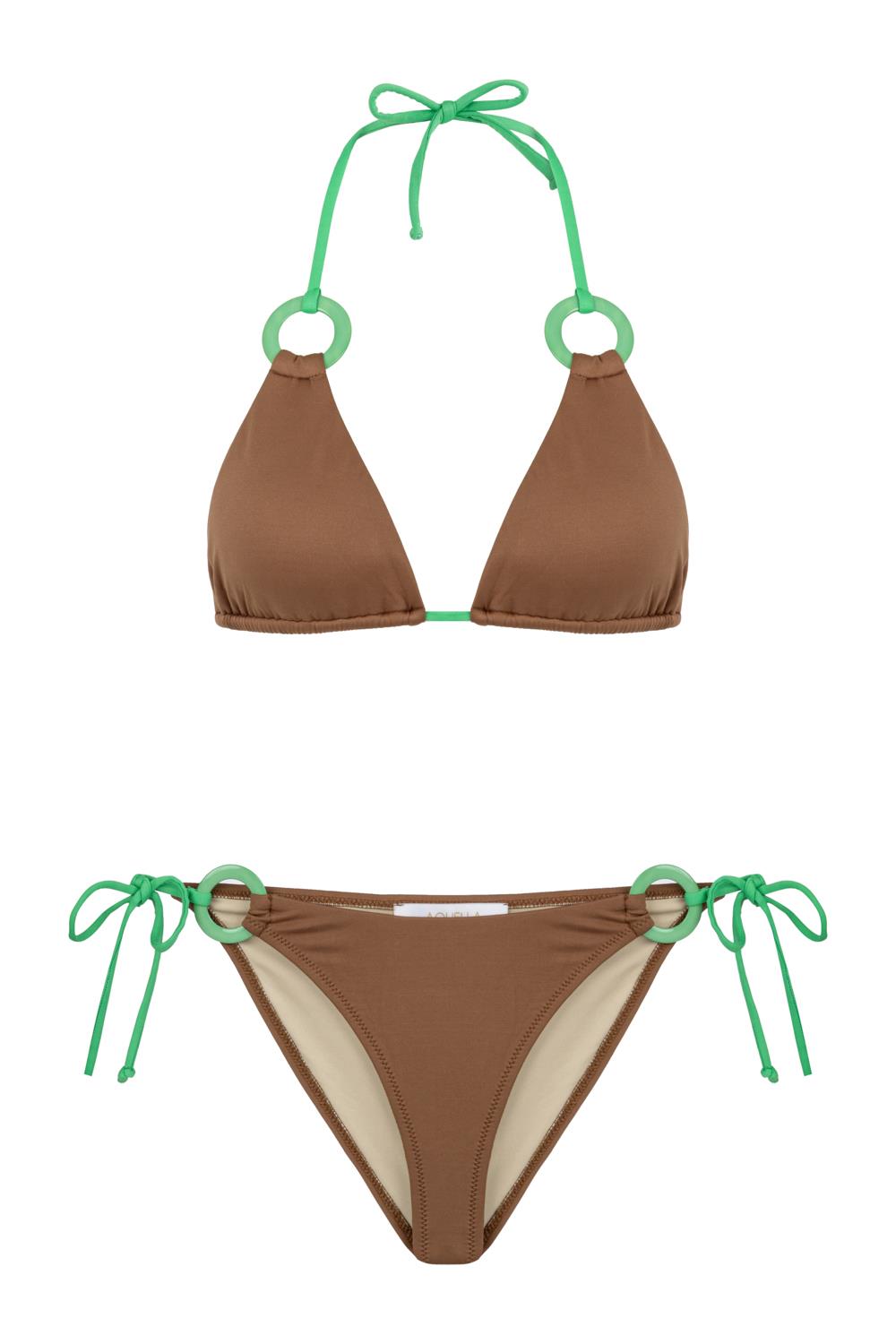 Aksesuar Detaylı Kontrast Üçgen Bikini Takım