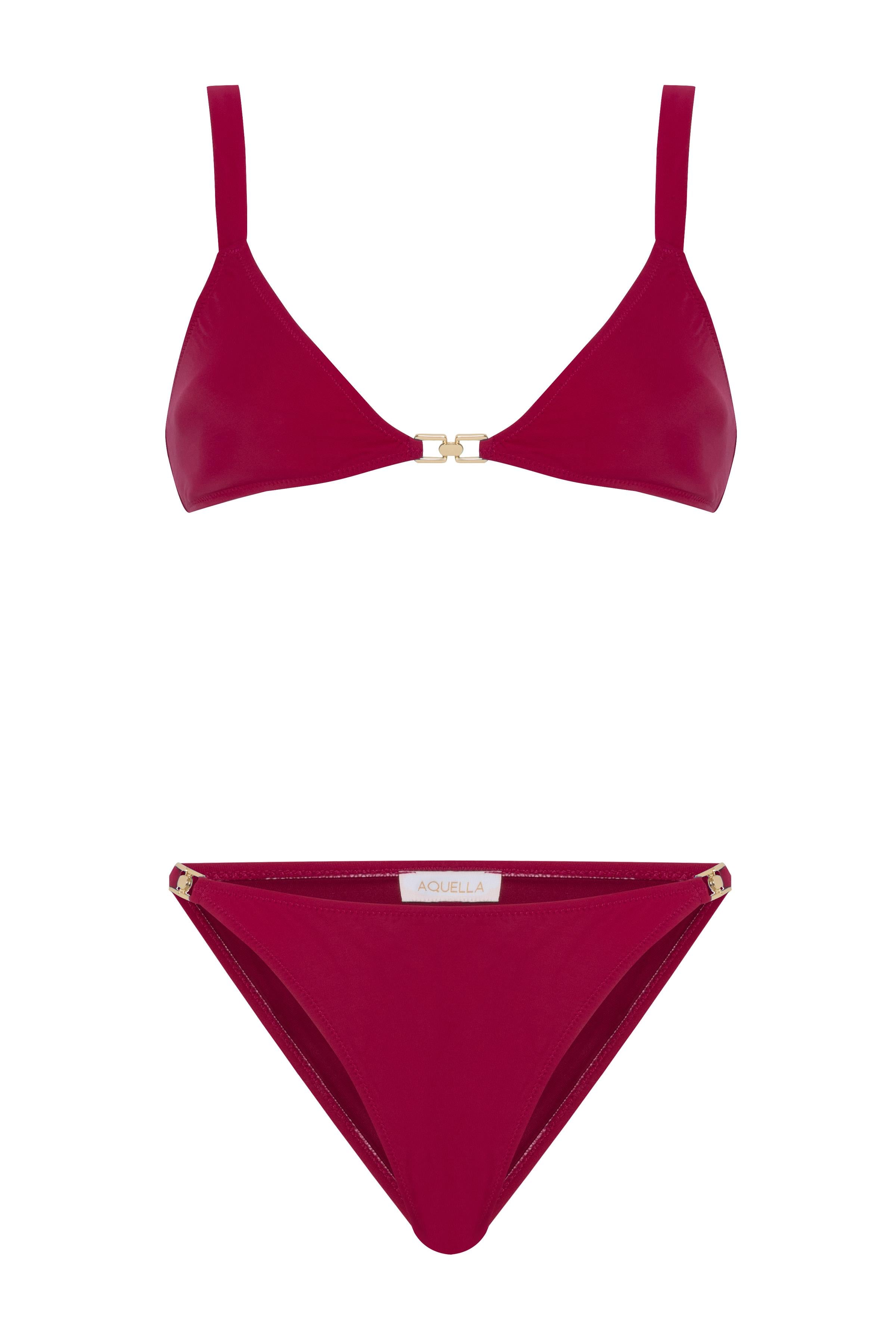 Aksesuarlı Bordo Üçgen Bikini Takım