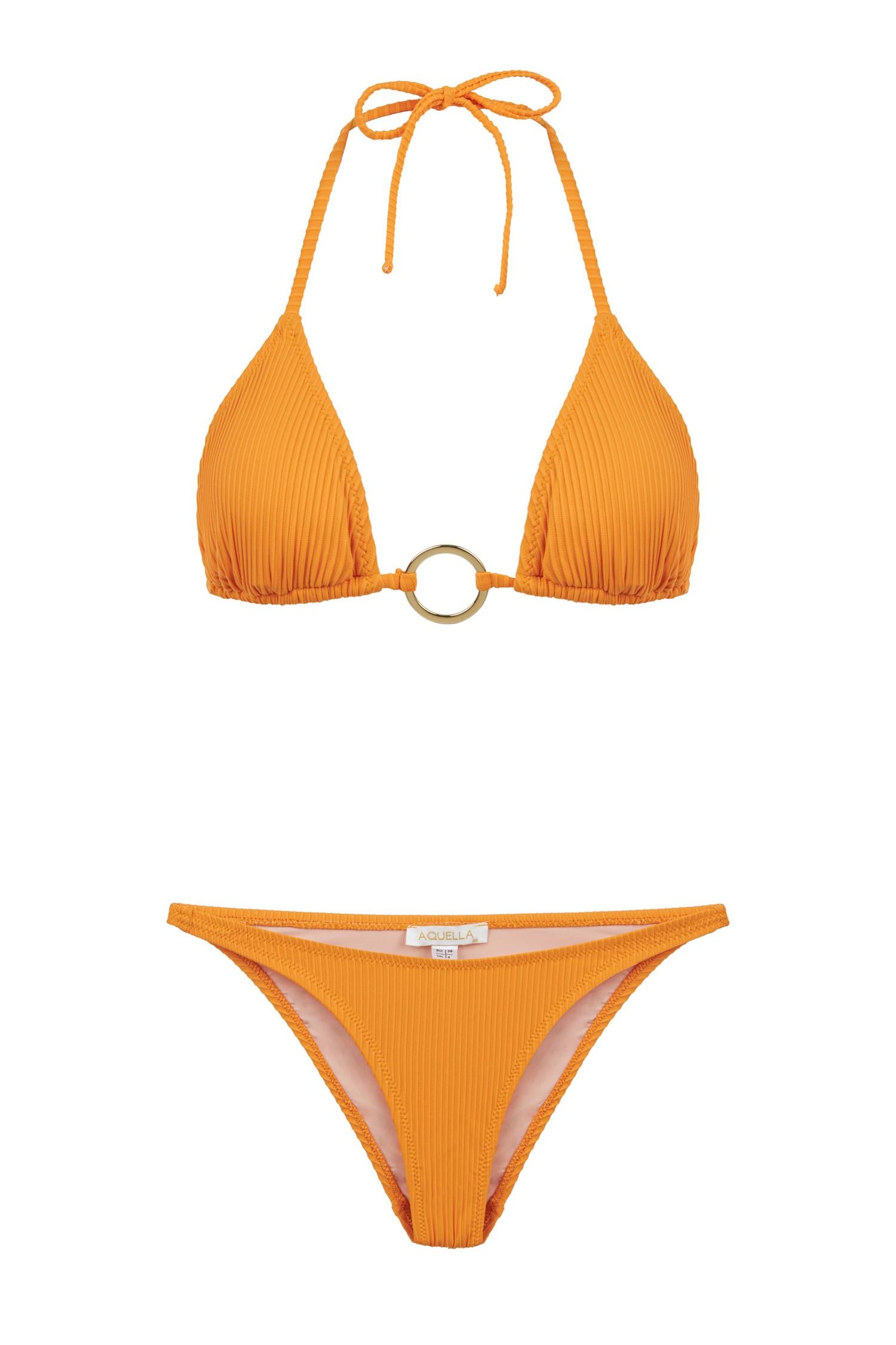 Aksesuarlı Dokulu Turuncu Üçgen Bikini Takımı