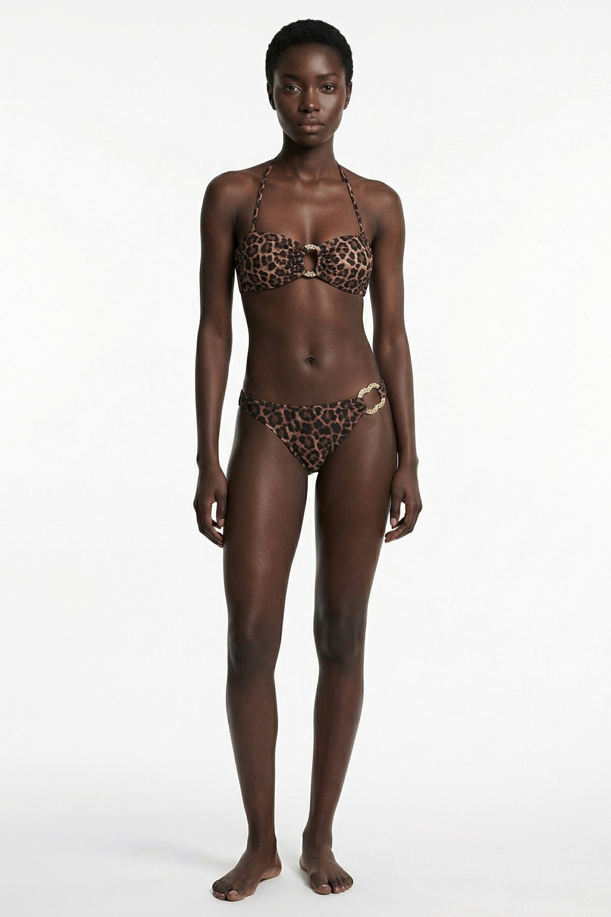Aksesuarlı Leopar Desen Strapez Bikini Takım