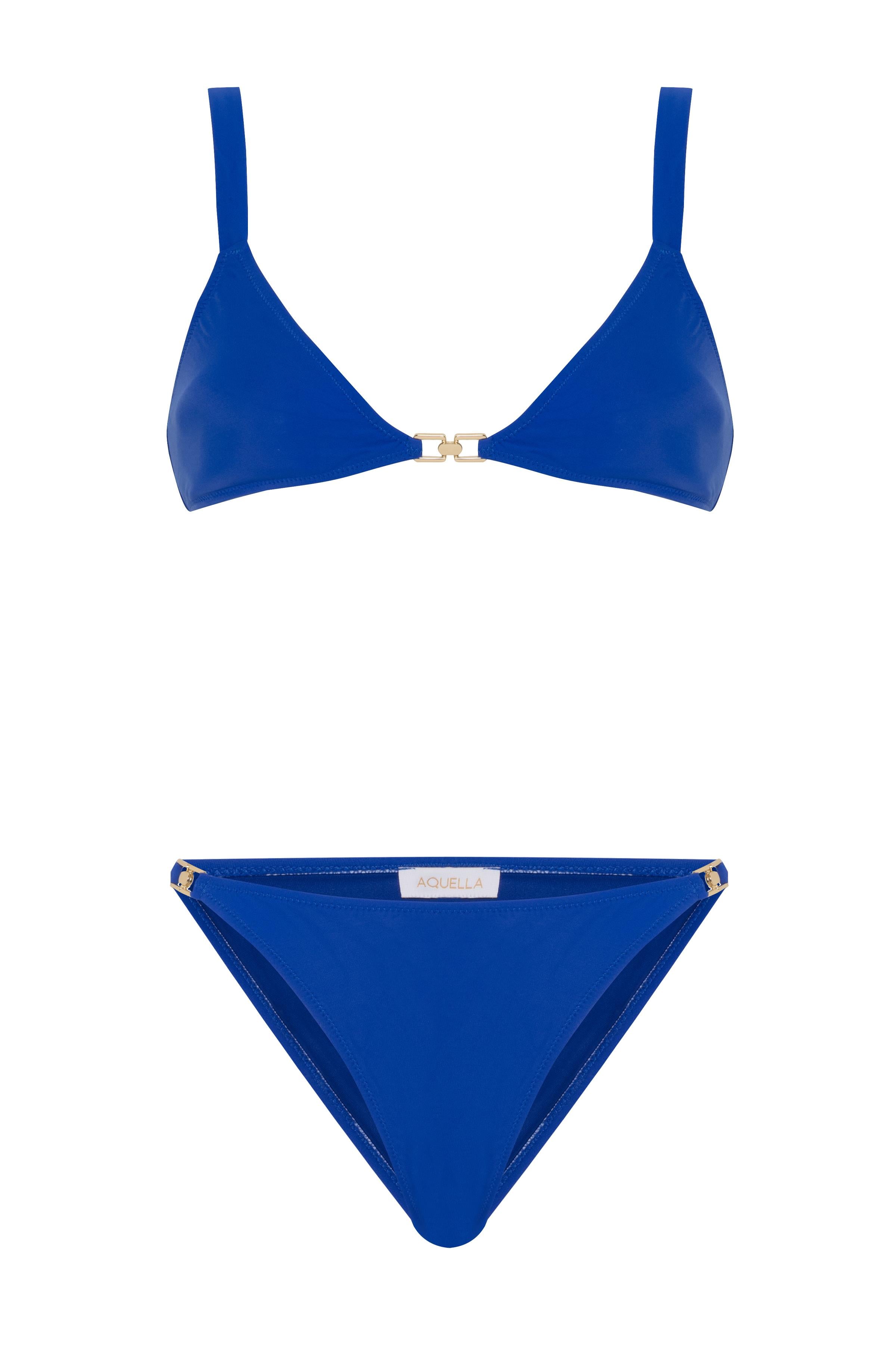 Aksesuarlı Saks Mavi Üçgen Bikini Takım