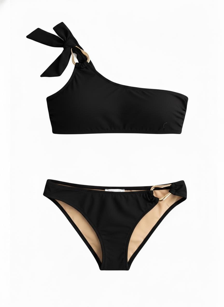 Aksesuarlı Siyah Straplez Bikini Takım
