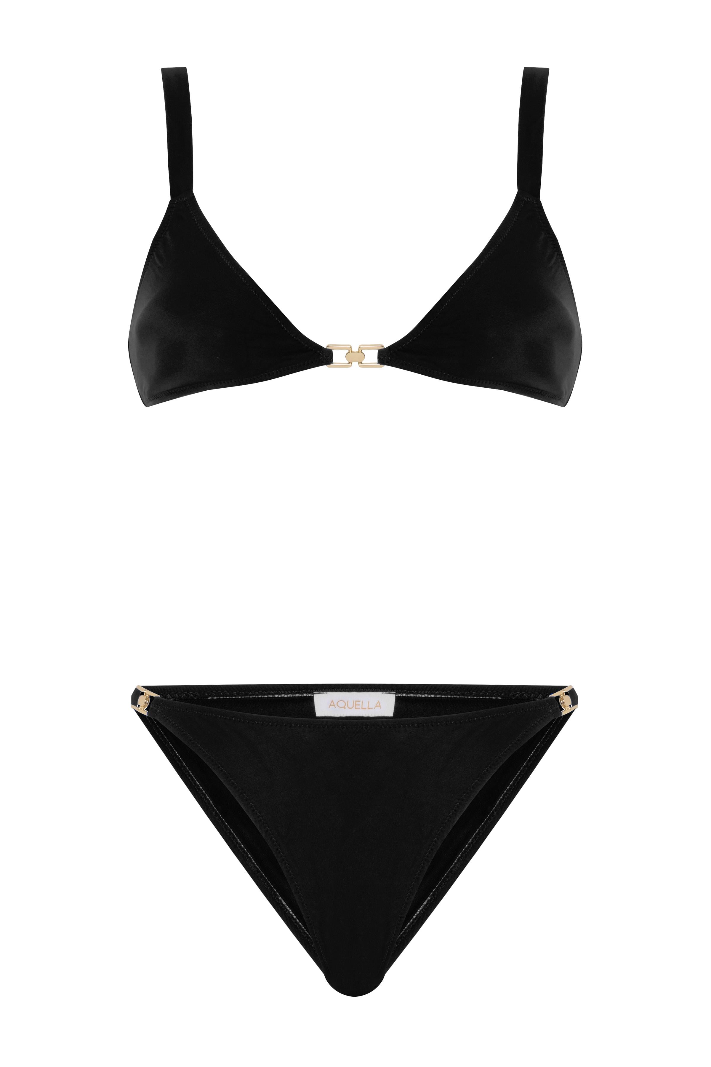 Aksesuarlı Siyah Üçgen Bikini Takım