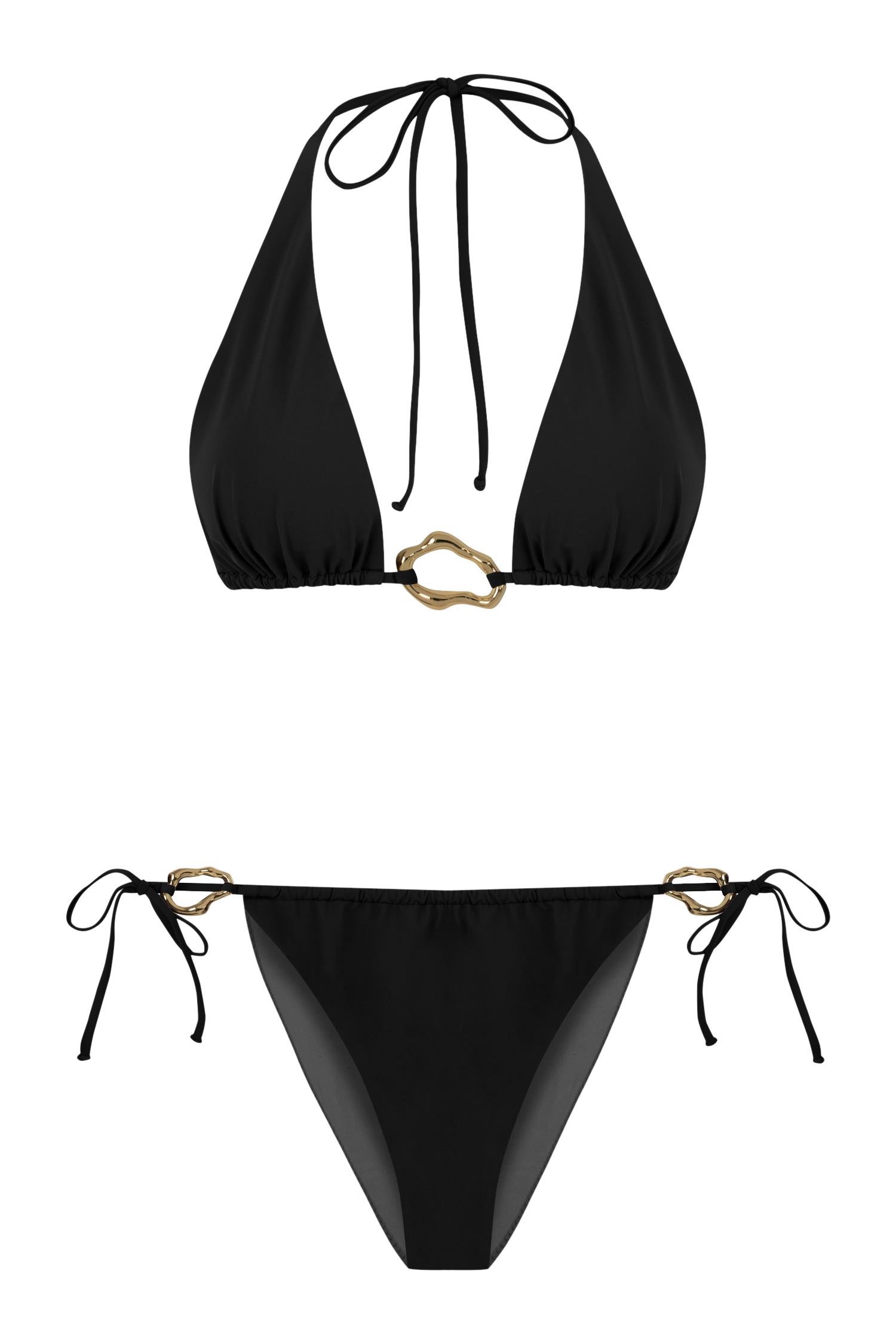 Aksesuarlı Siyah Üçgen Bikini Takım