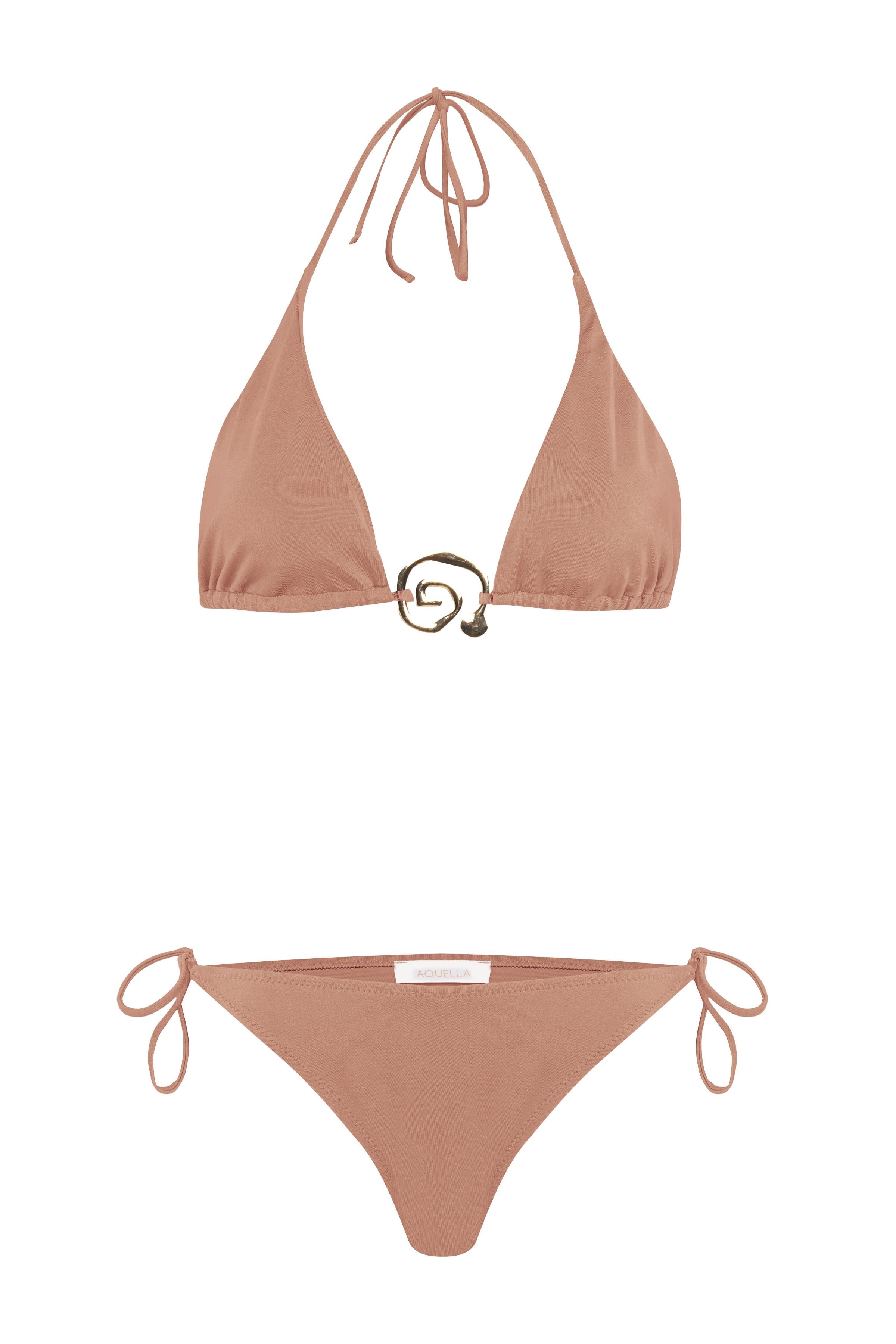 Aksesuarlı Ten Uzun Üçgen Bikini Takım