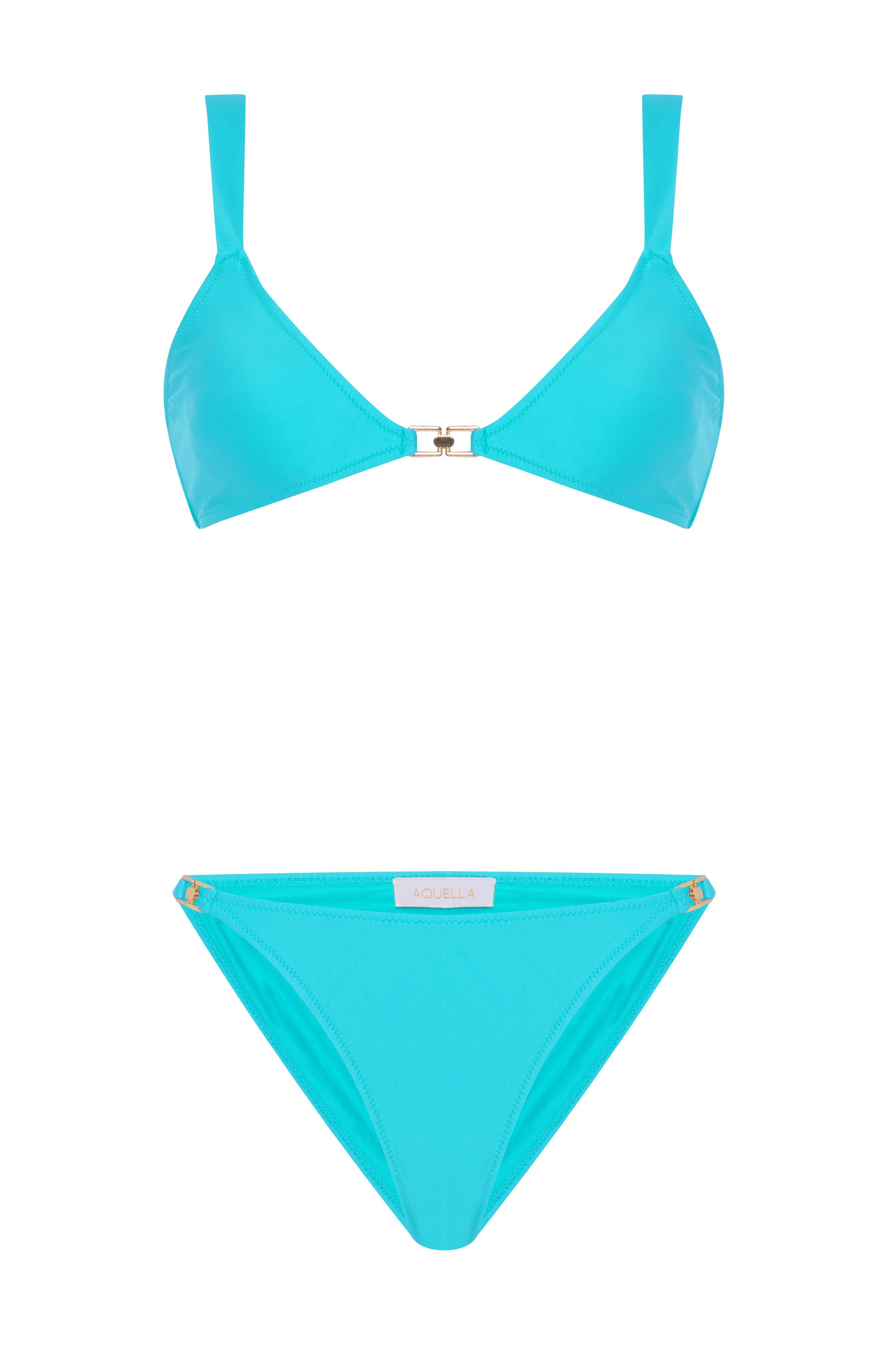 Aksesuarlı Turkuaz Üçgen Bikini Takım