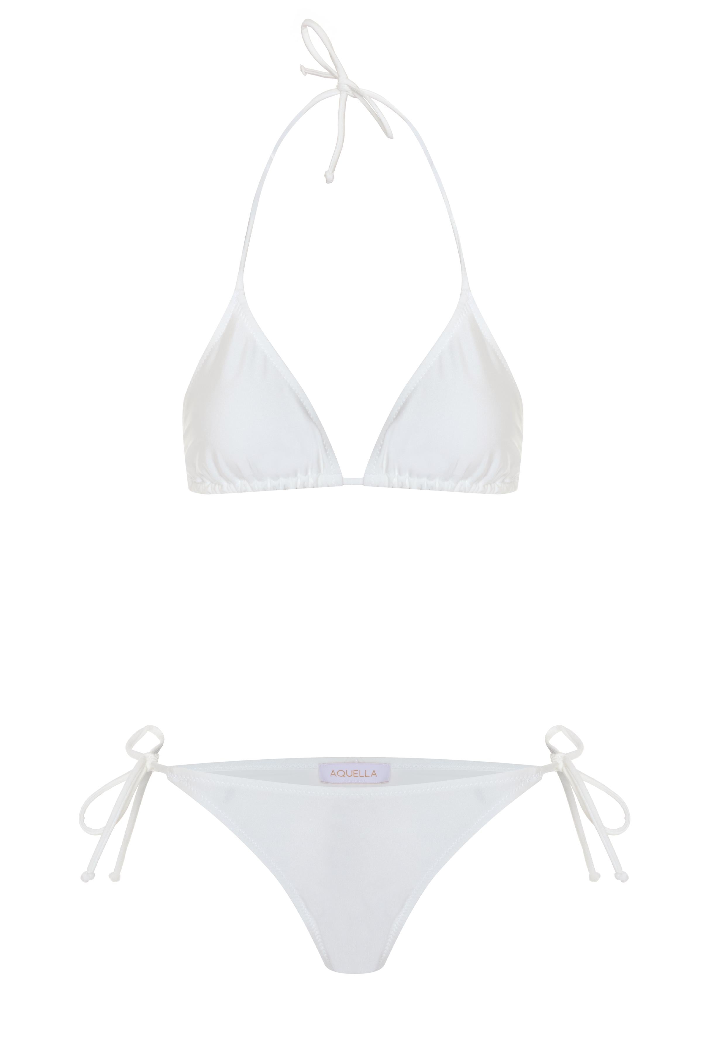 Arkası Büzgülü Beyaz Bikini Takım