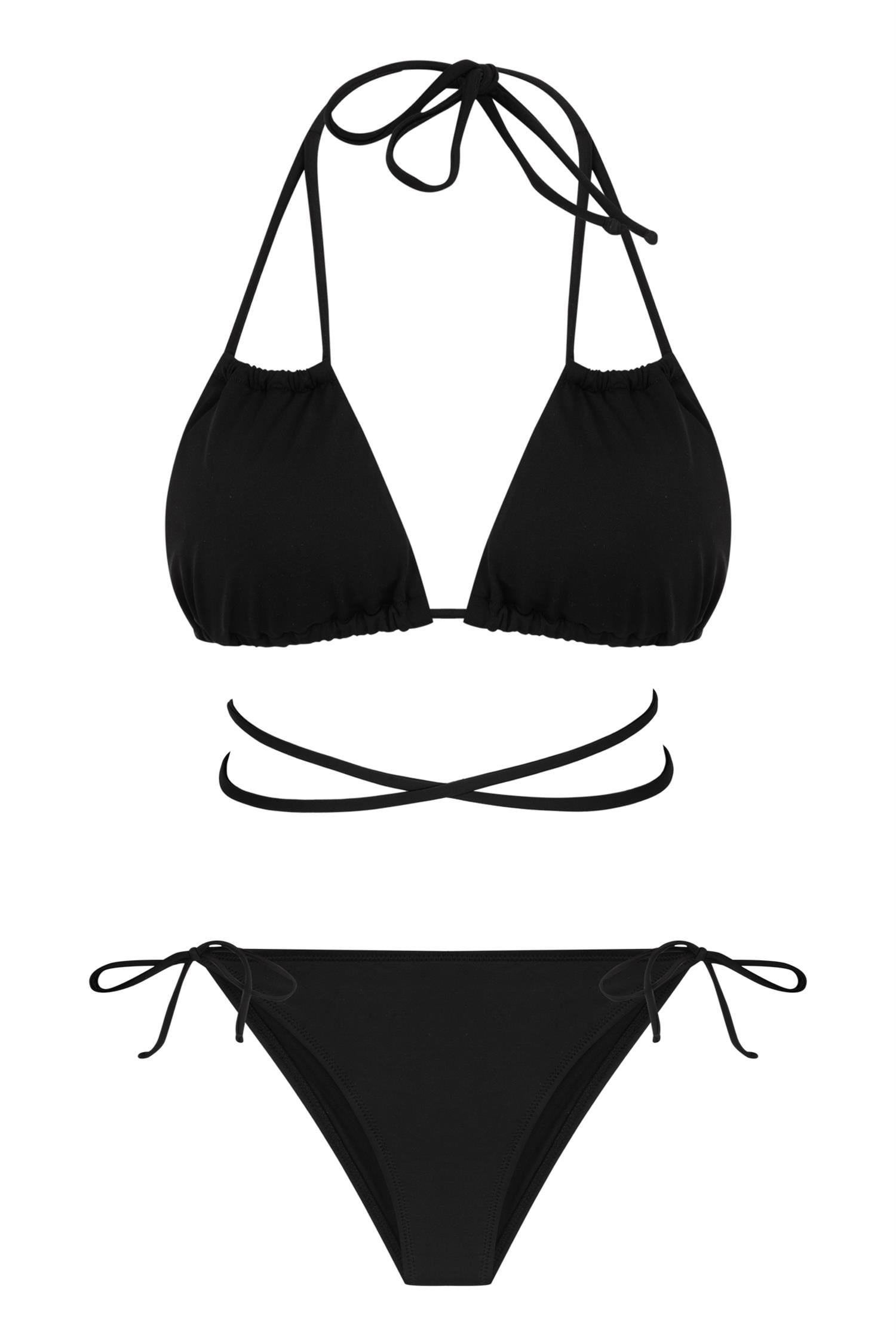 Bağlama Detaylı Siyah Üçgen Bikini Takım
