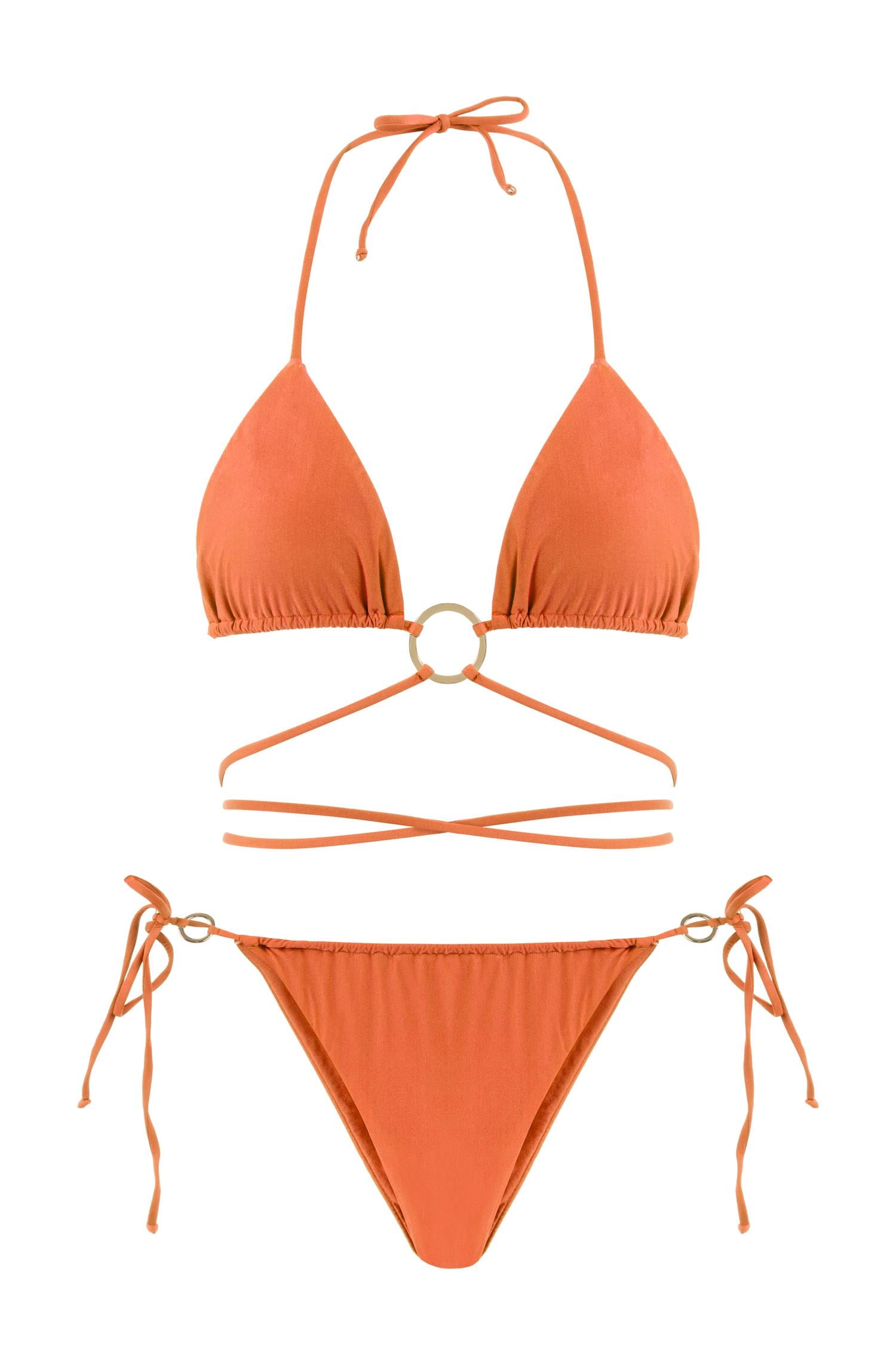 Bağlamalı Mercan Üçgen Bikini Takım