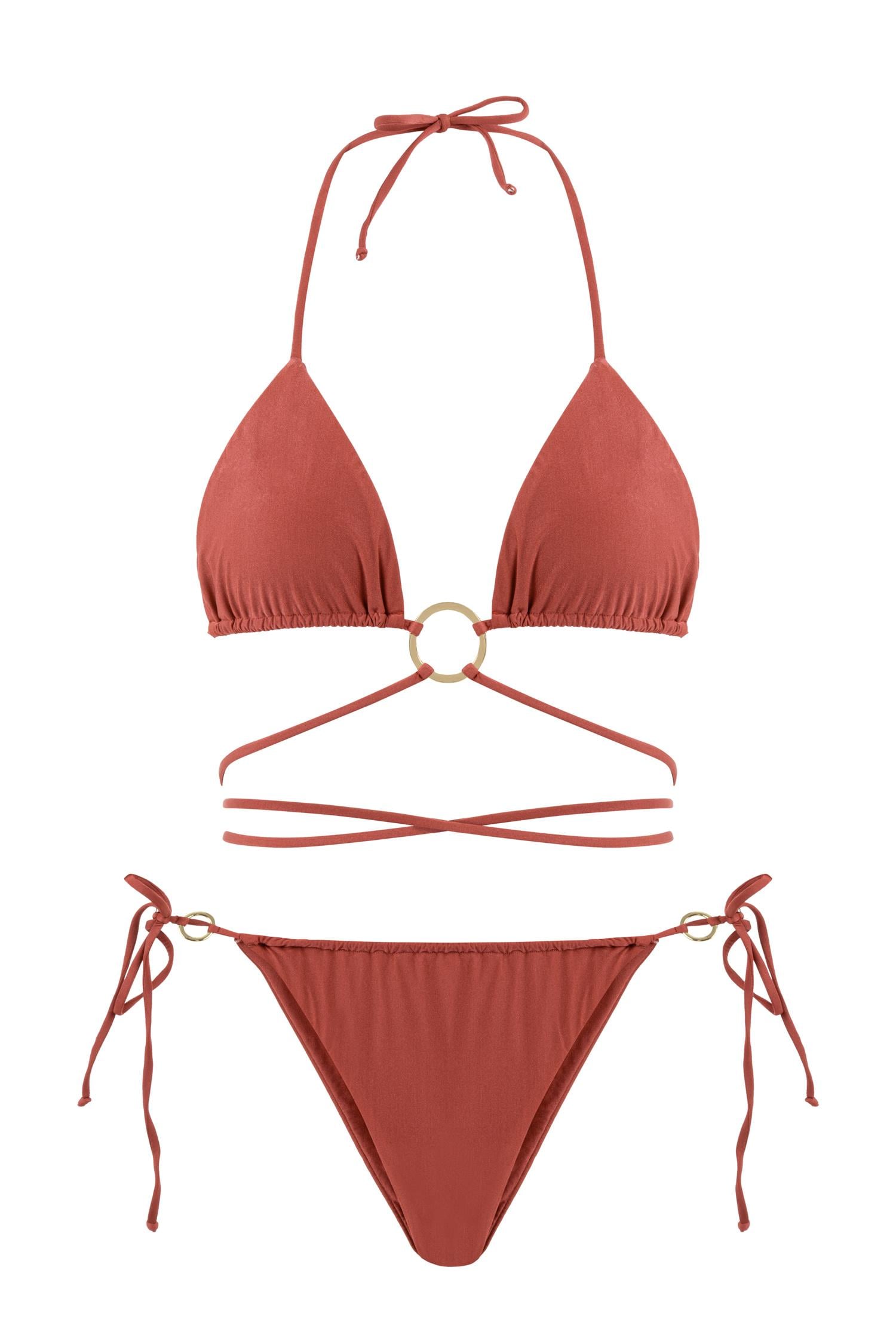 Bağlamalı Soft Vişne Üçgen Bikini Takım