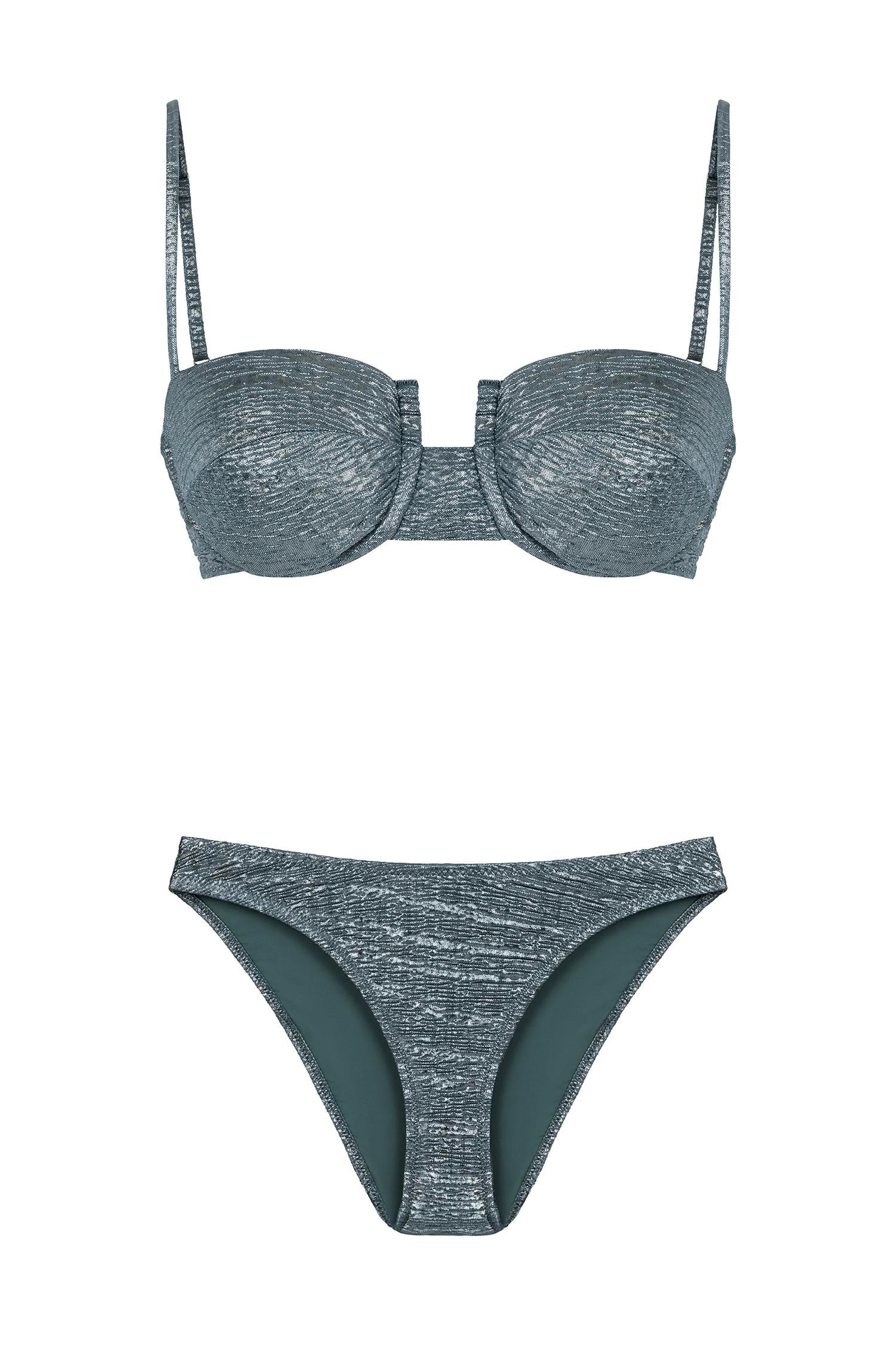 Balenli Parlak Yeşil Bikini Takım