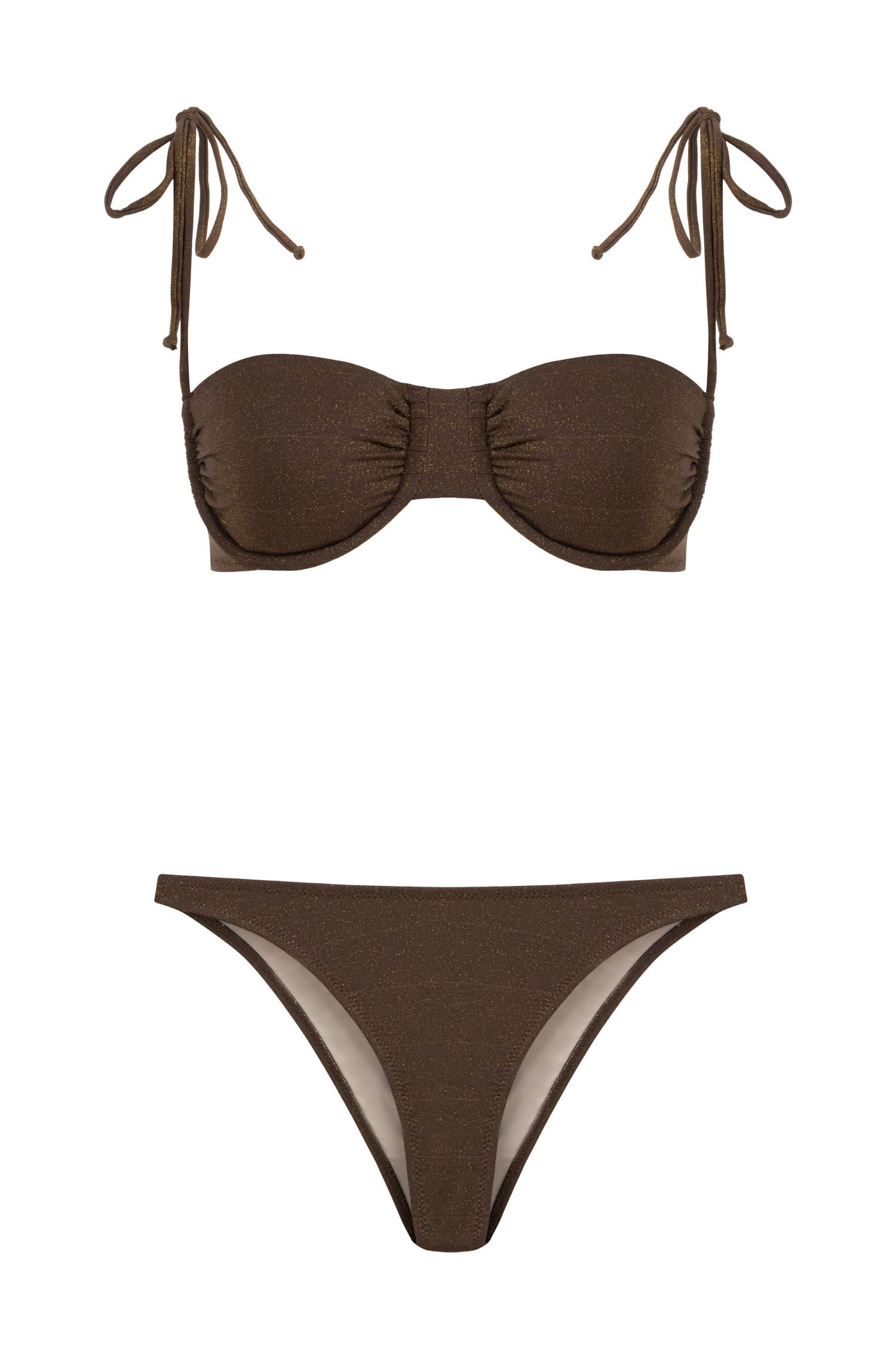 Balenli Simli Kahverengi Bikini Takım
