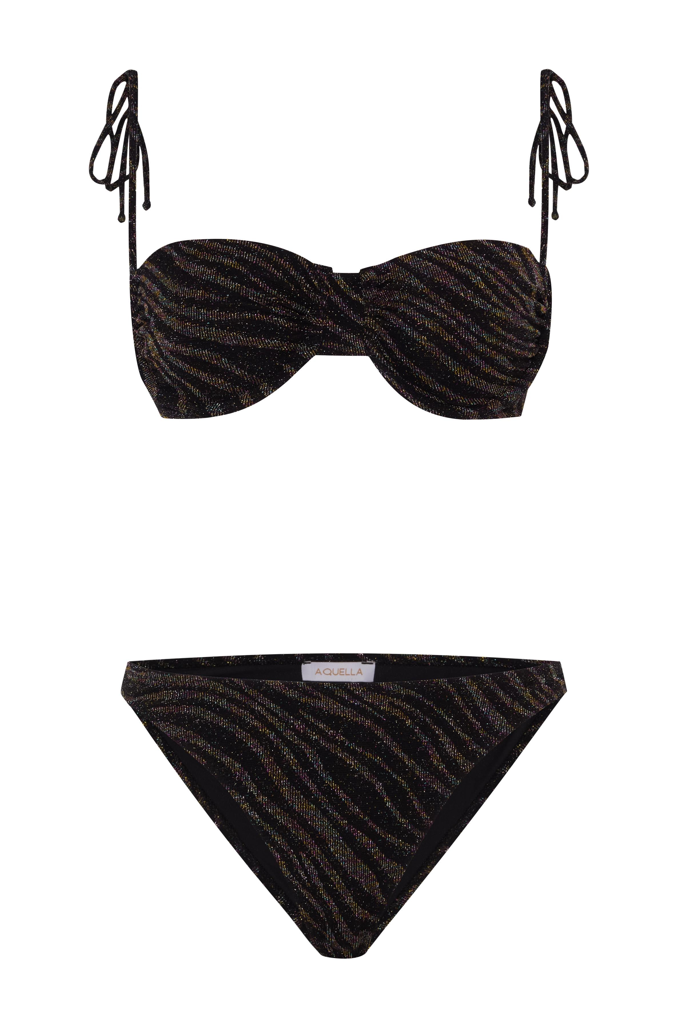 Balenli Siyah Triko Bikini Takım