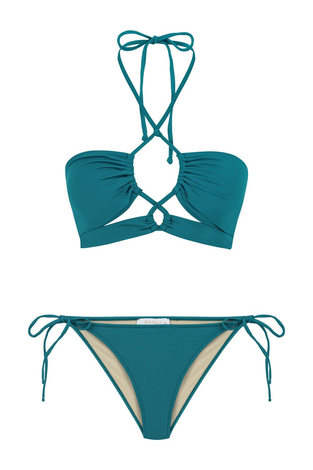 Bantlı Petrol Halter Bikini Takım