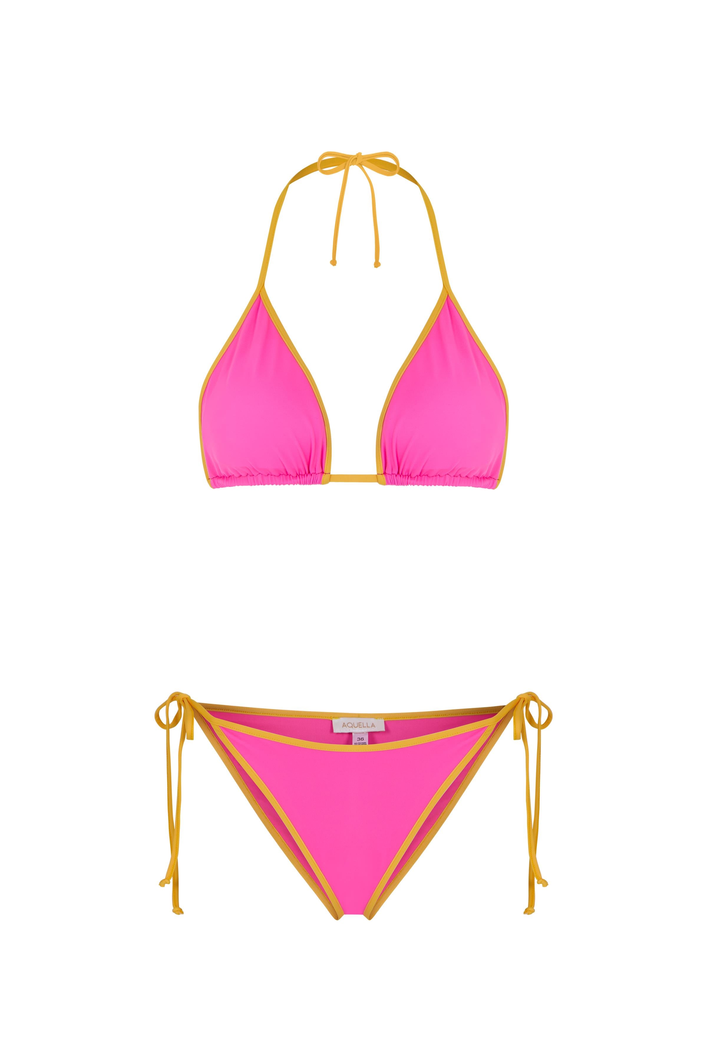 Biye Detaylı Fuşya Üçgen Bikini Takım