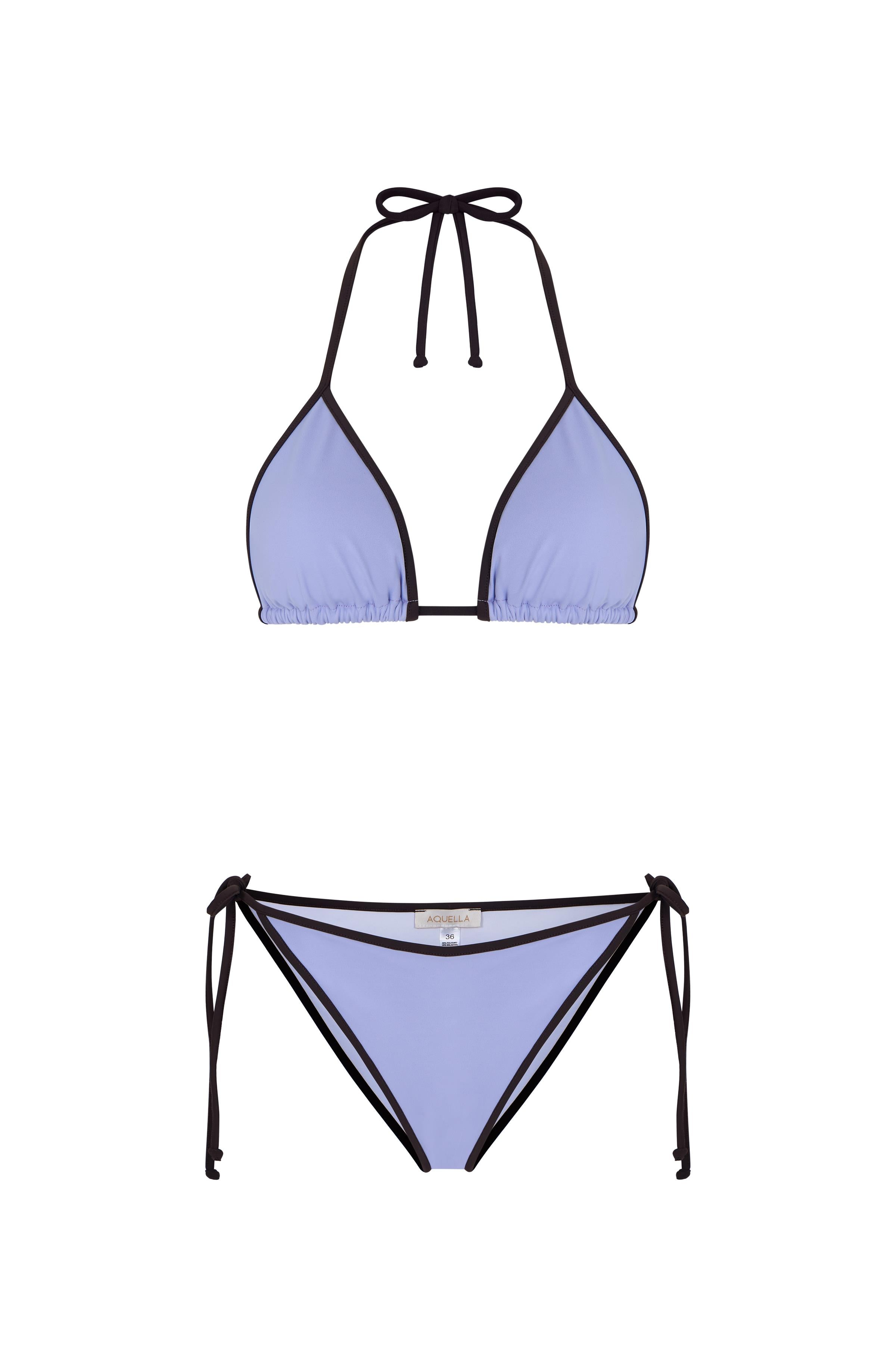 Biye Detaylı Lila Üçgen Bikini Takım