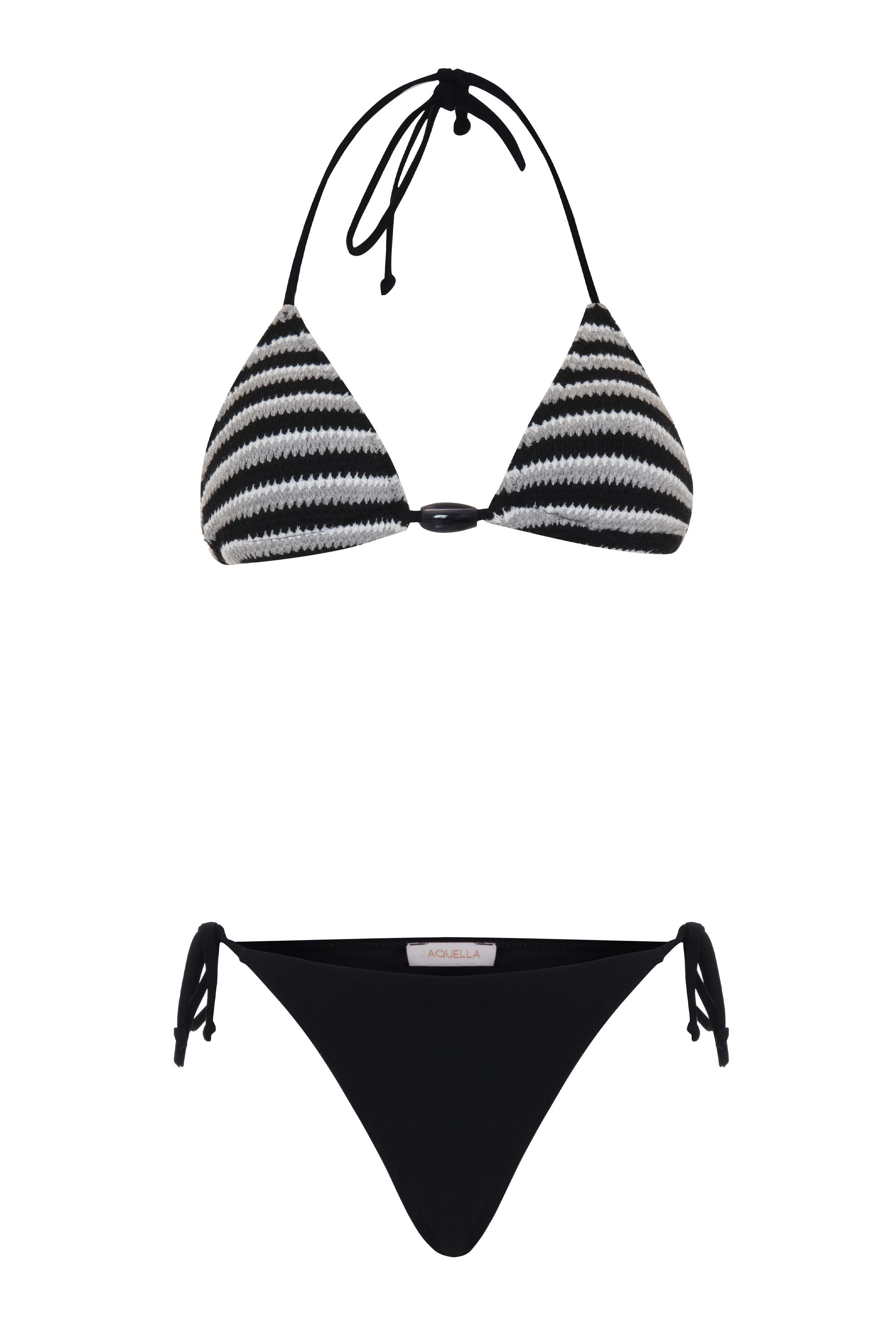Boncuk Aksesuarlı Triko Üçgen Bikini Takım