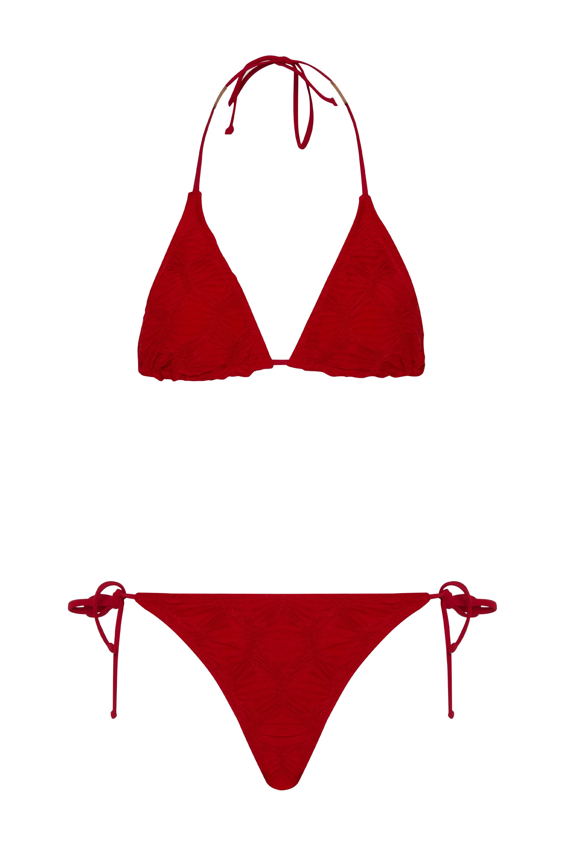 Bürümcük Kırmızı Üçgen Bikini Takım