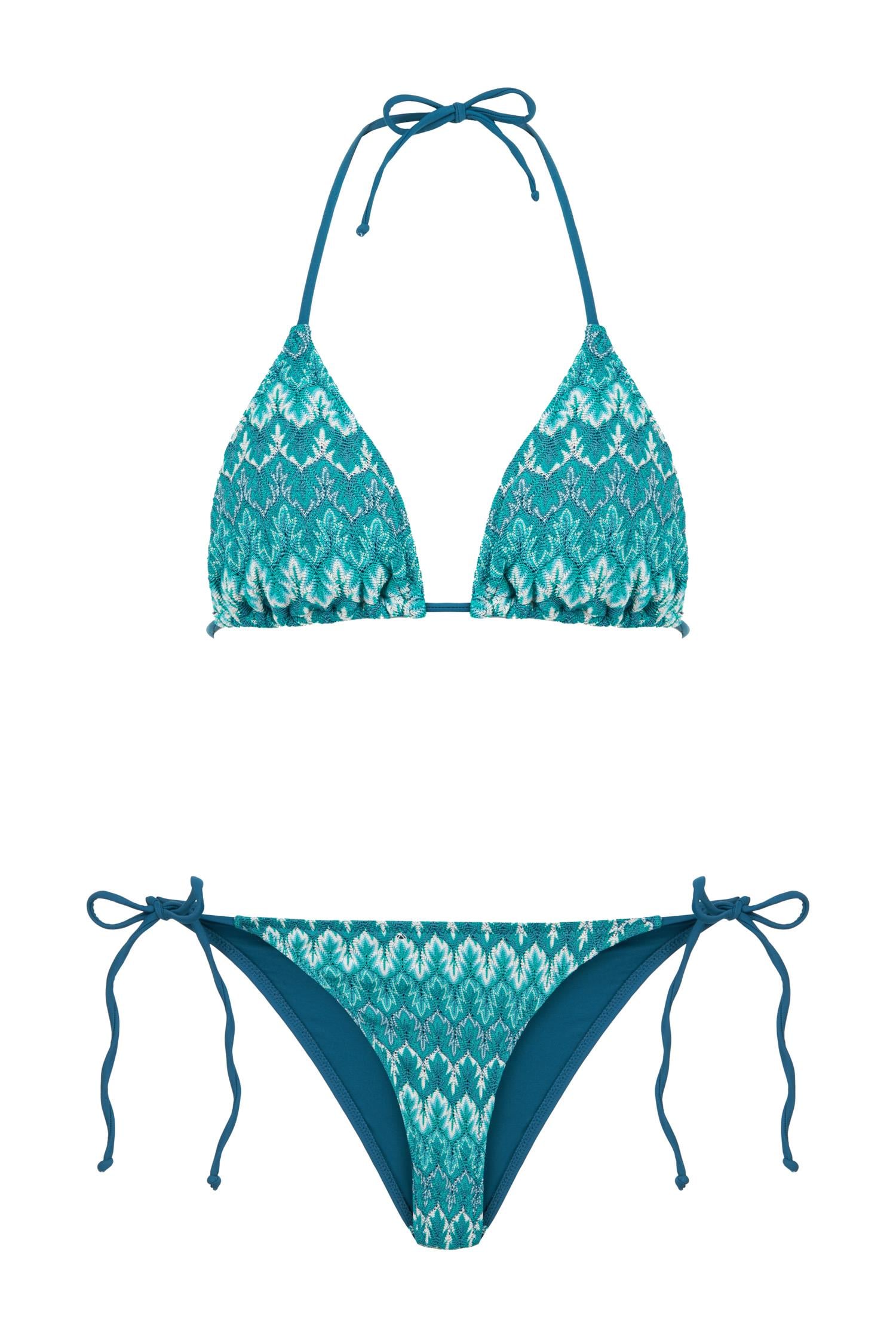 Büzgü Detaylı Renkli Triko Üçgen Bikini Takım