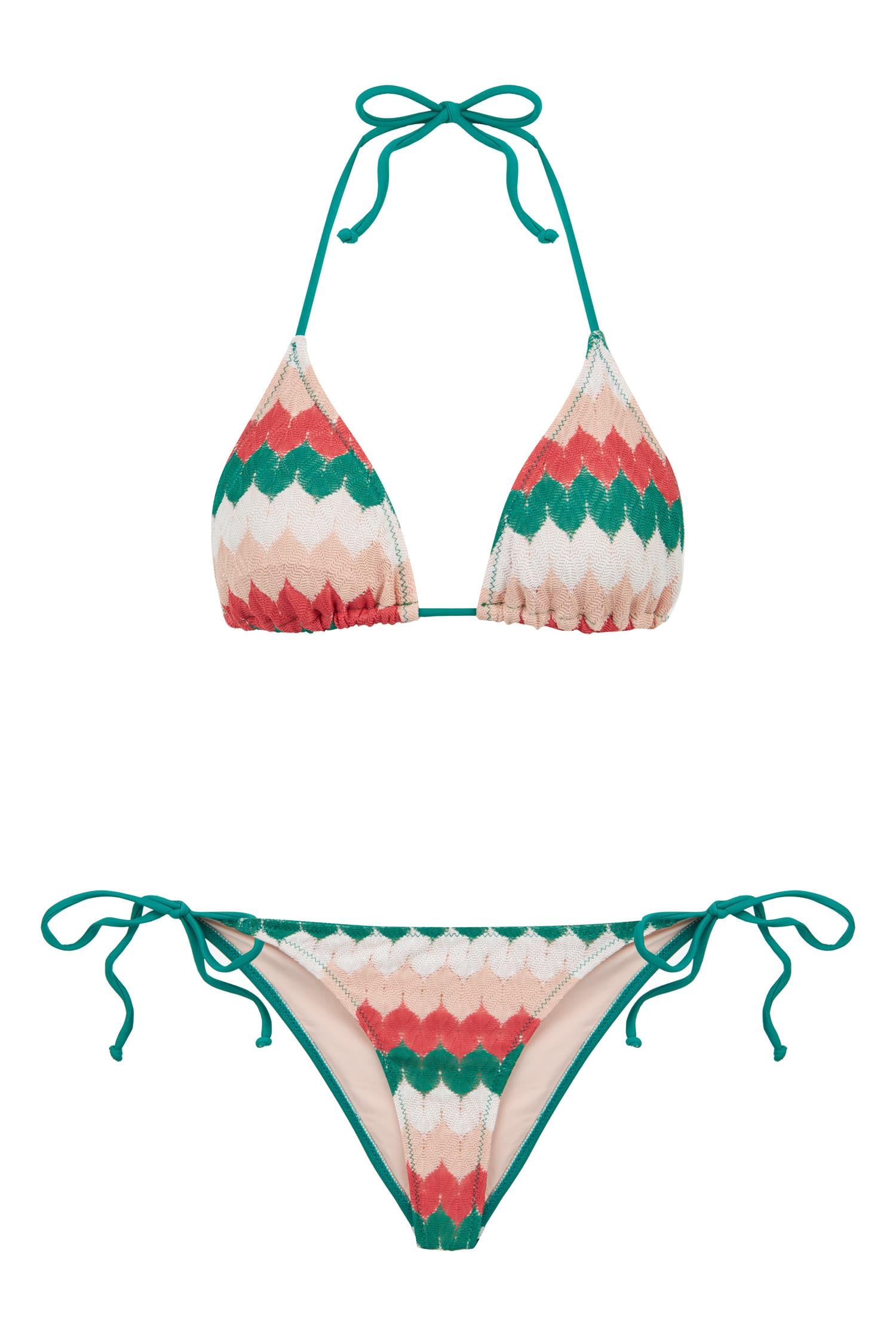 Büzgü Detaylı Renkli Triko Üçgen Bikini Takım