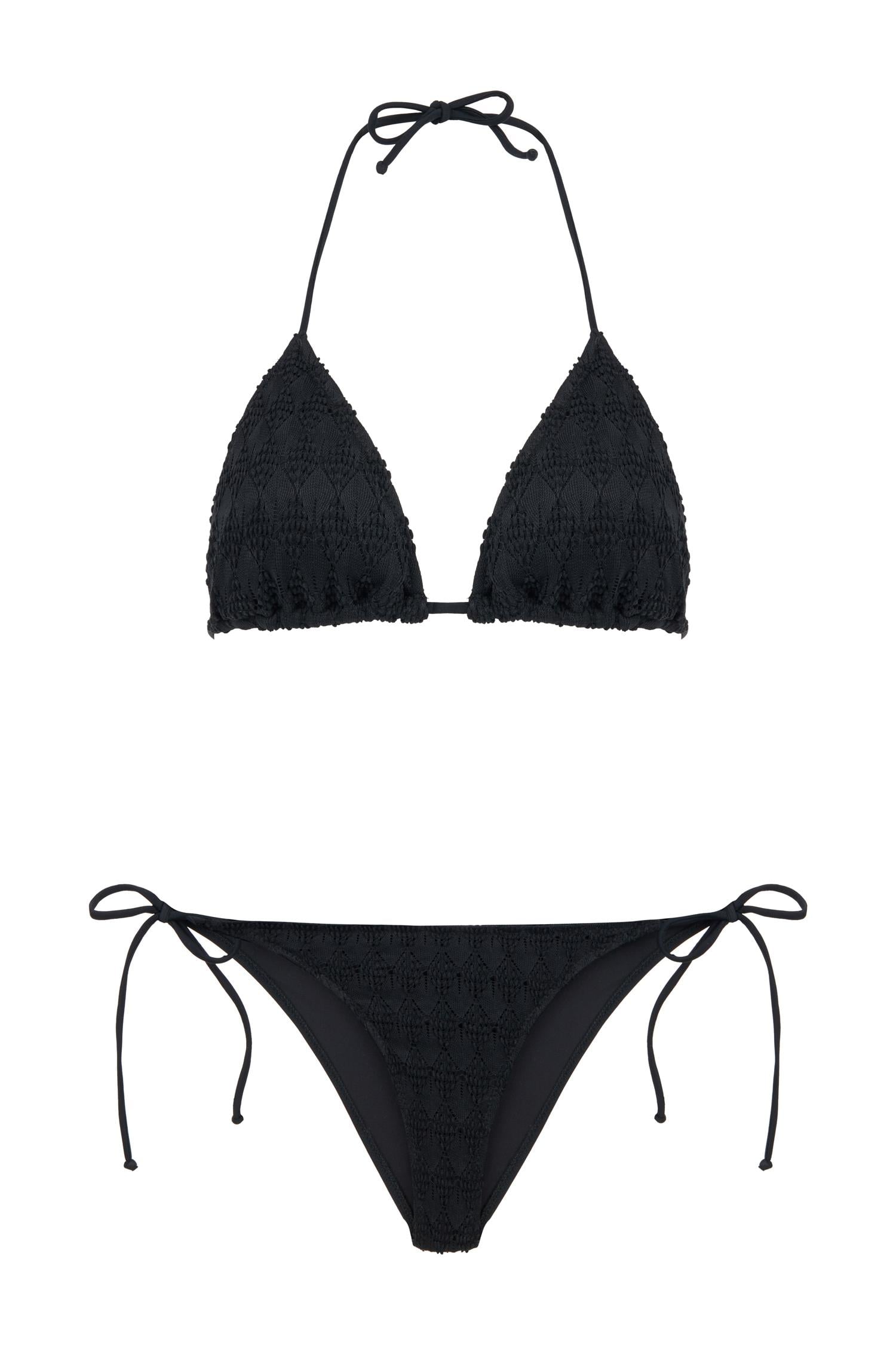 Büzgü Detaylı Siyah Triko Üçgen Bikini Takım