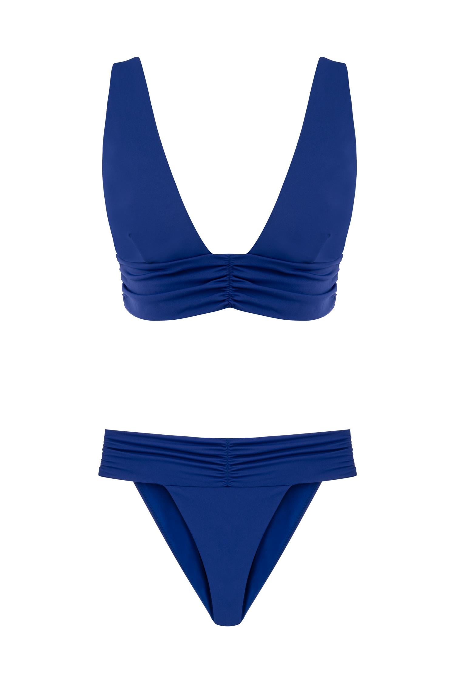 Büzgülü Saks Mavi Nadide Bikini Takım