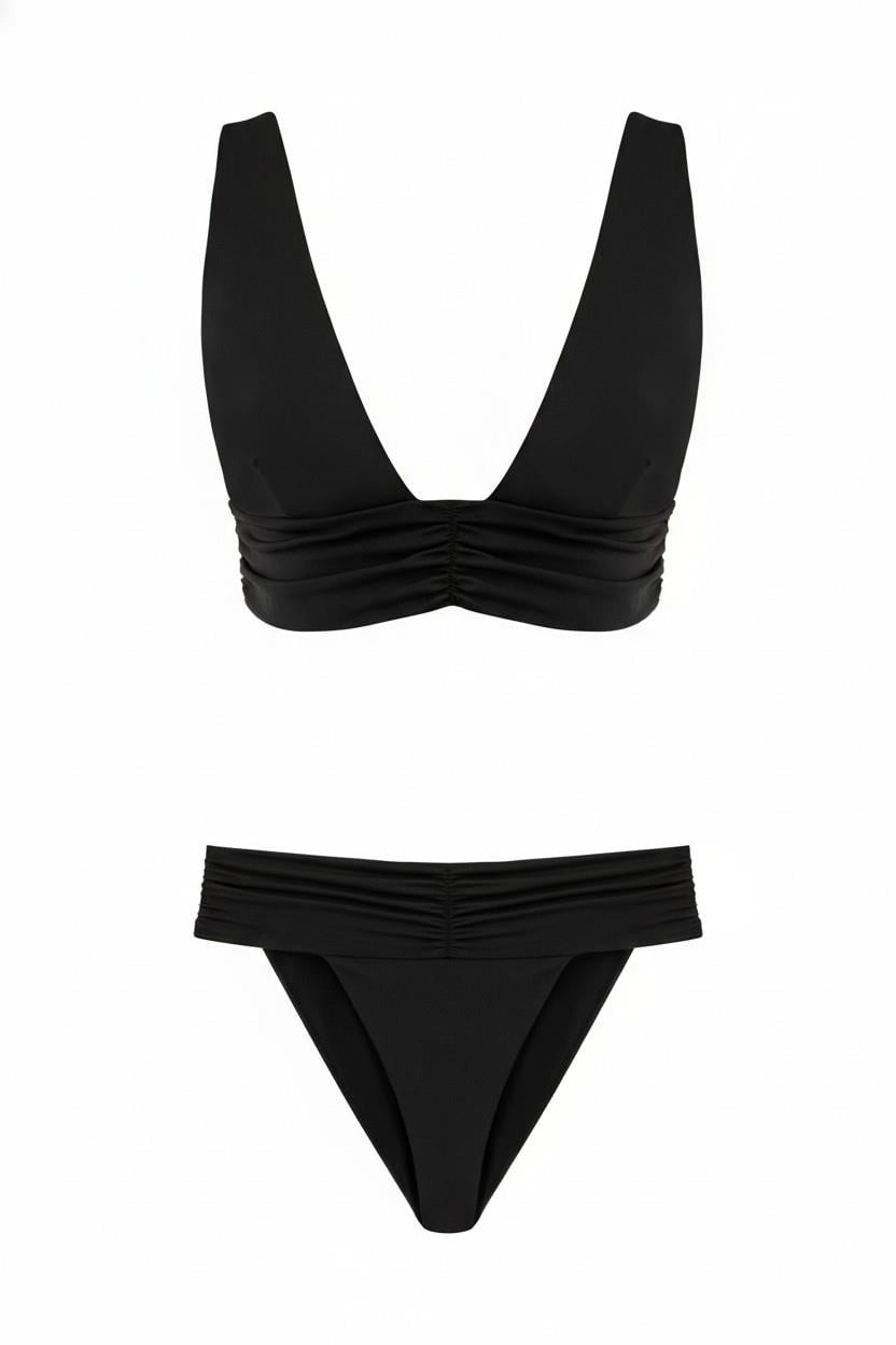 Büzgülü Siyah Nadide Bikini Takım