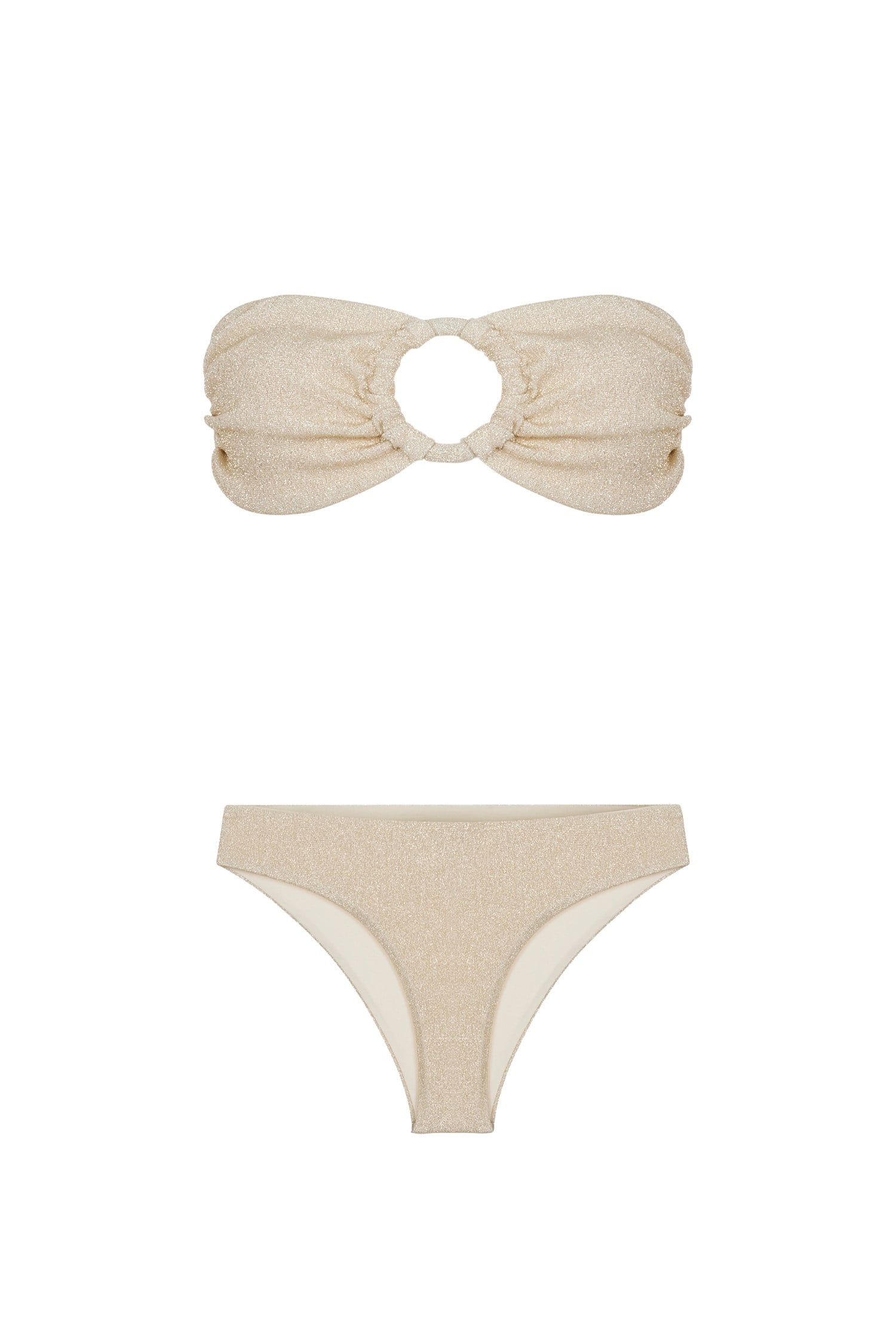 Büzgülü Straplez Lurex Bikini Takım