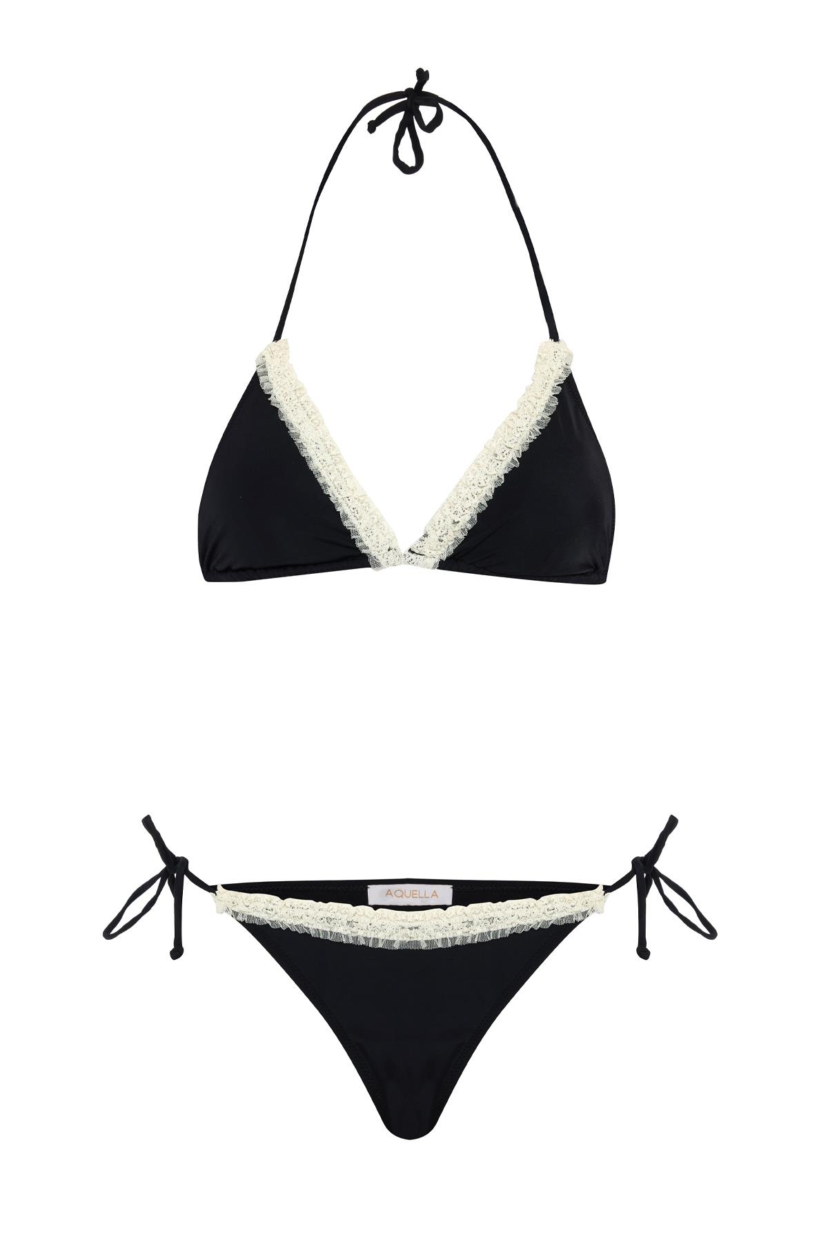 Dantel Detay Siyah Üçgen Bikini Takım