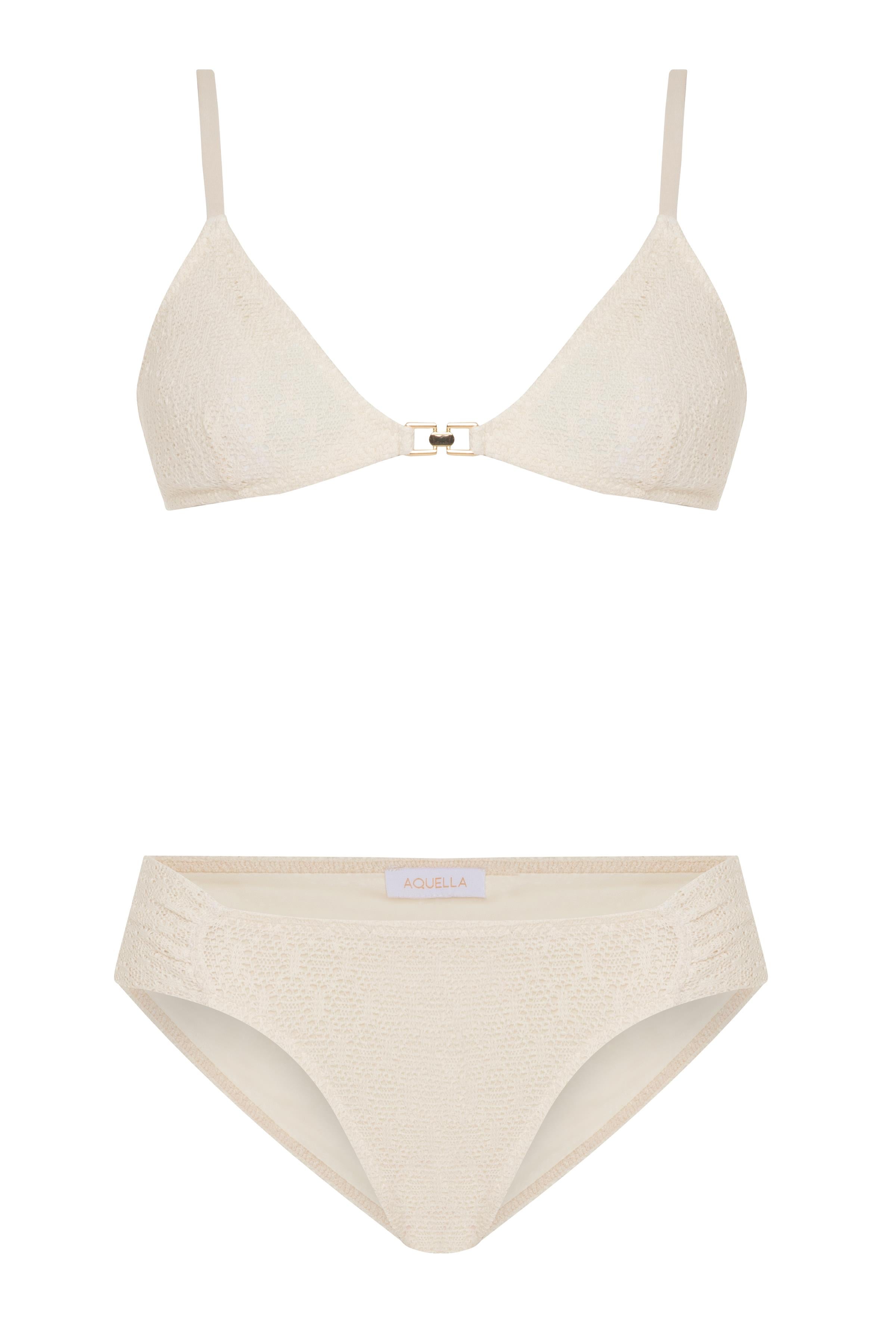 Dantel Dokulu Büstiyer Ekru Bikini Takım