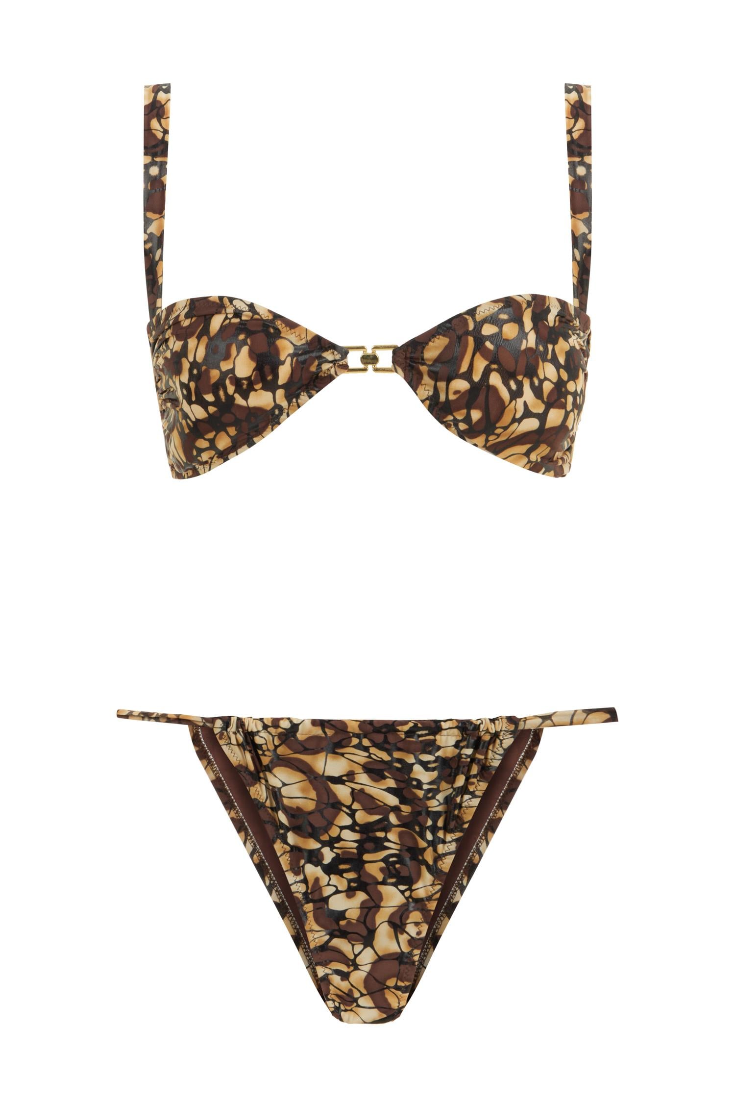 Desenli Aksesuarlı Straplez Bikini Takım