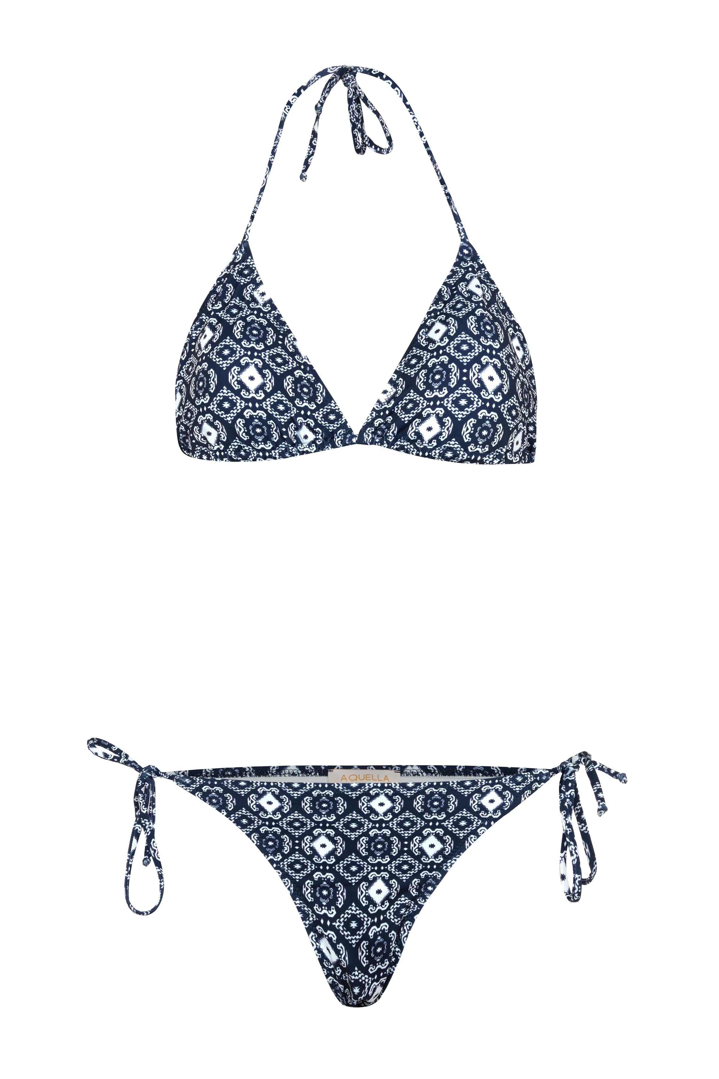 Desenli Arkası Büzgülü Üçgen Bikini