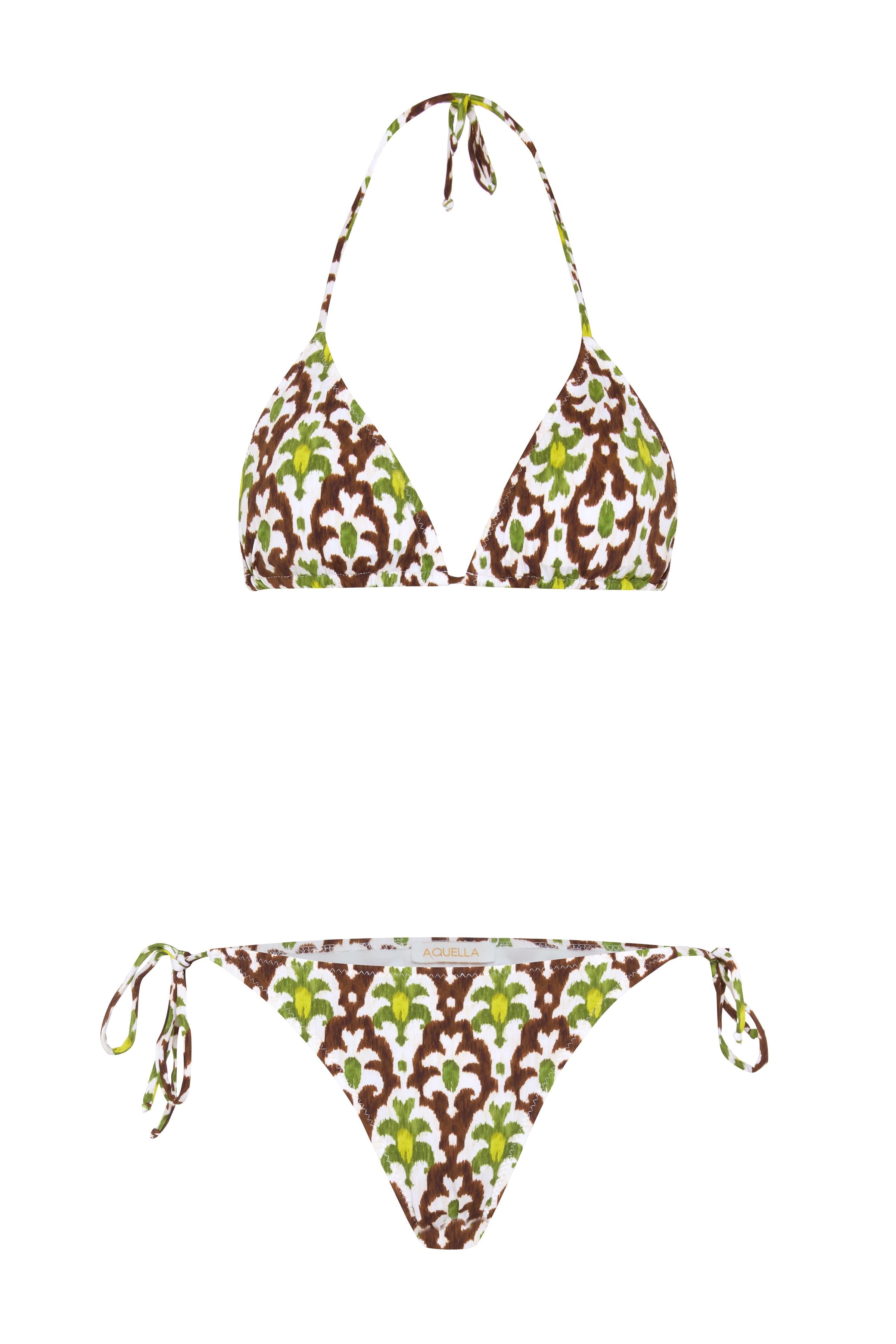 Desenli Arkası Büzgülü Üçgen Bikini