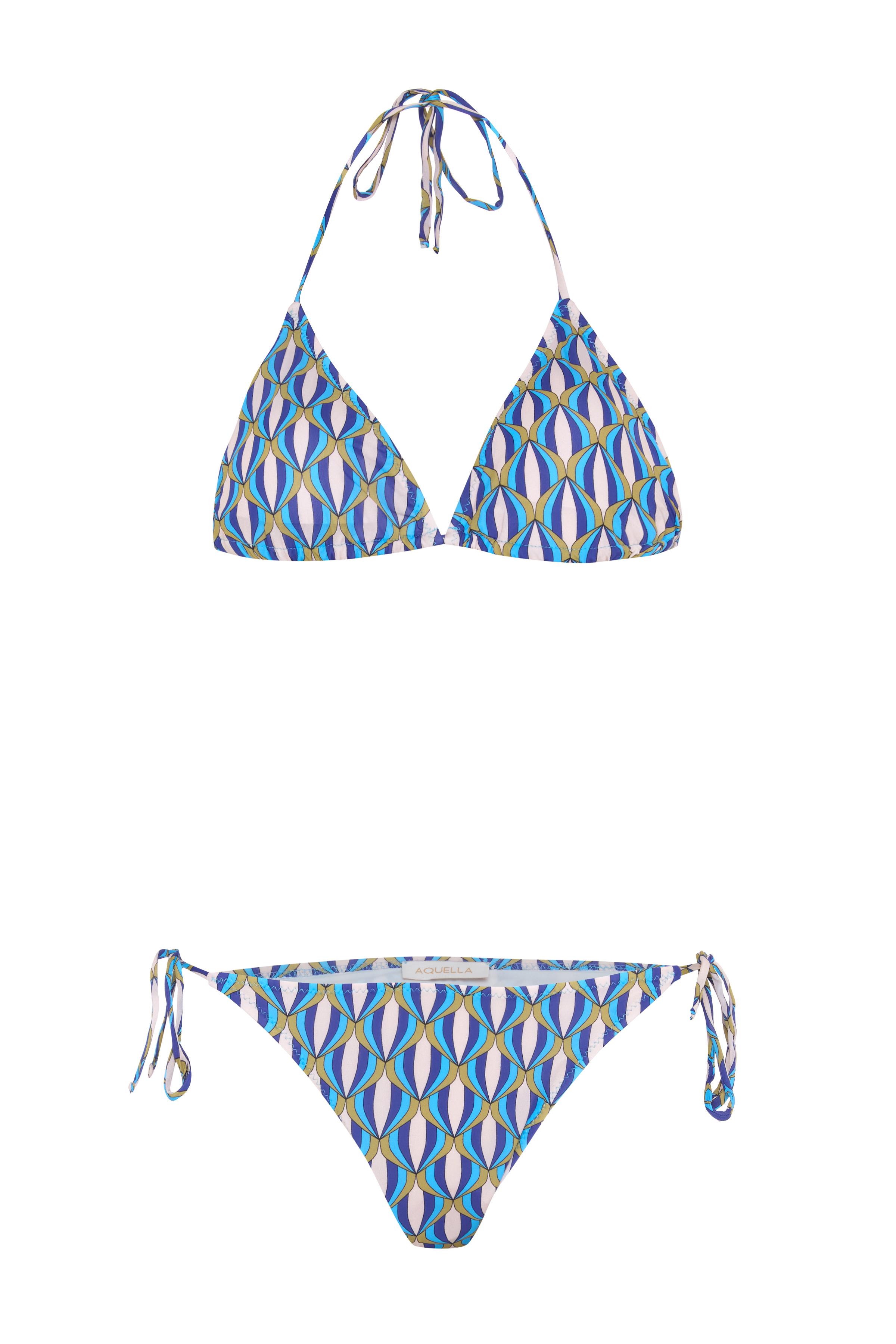 Desenli Arkası Büzgülü Üçgen Bikini